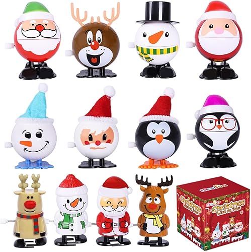Max Fun Surtido de 12 juguetes navideños para rellenar bolsas de regalos de fiesta de Navidad (juguetes de cuerda navideña)