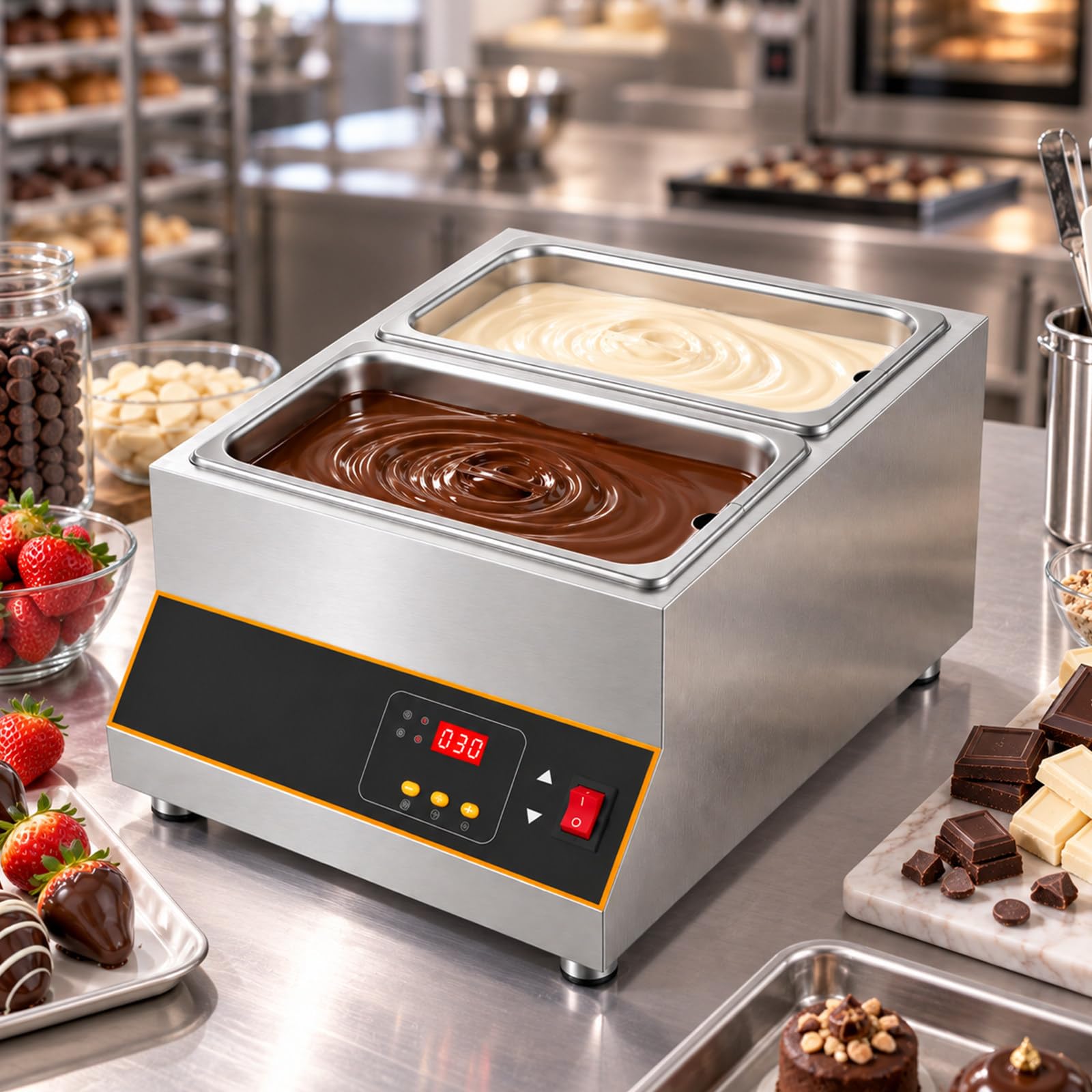Temperatrice per Cioccolato Elettrica Riscaldatore in Acciaio Inox 12kg 2-Tank