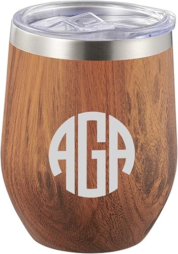 Miniatura 7 de Visol Taza de viaje personalizada de madera de vino de acero inoxidable de doble pared aislada (monograma romano)