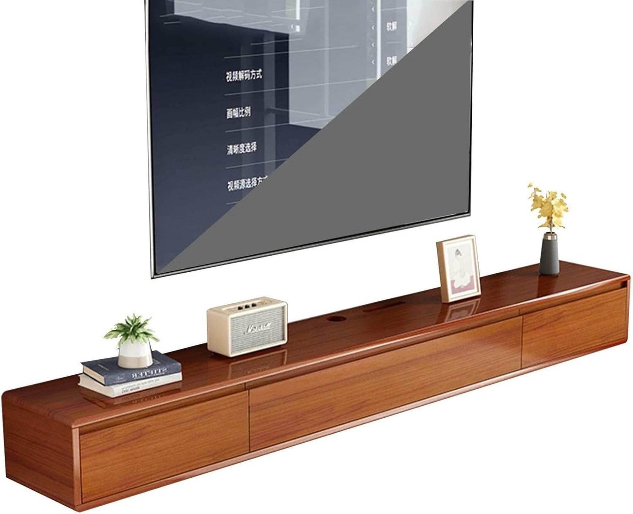 Meuble TV suspendu 140 cm et meuble TV mural avec étagère rangement DVD