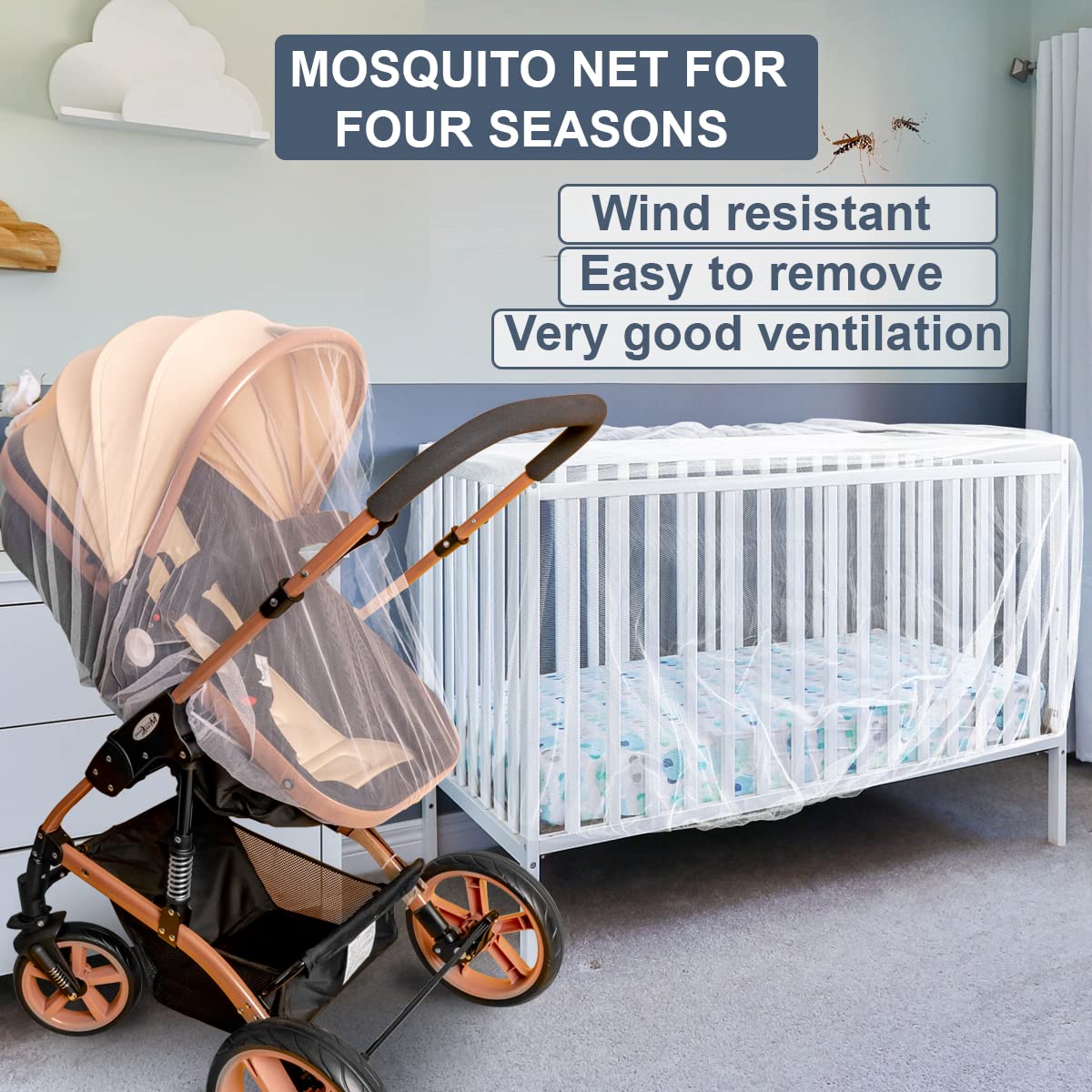 Zanzariera Universale per Passeggino, 4 in 1, Carrozzina e Culla Neonato. Protezione contro zanzare, vespe e altri tipi di Insetti. Lavabile e Traspirante