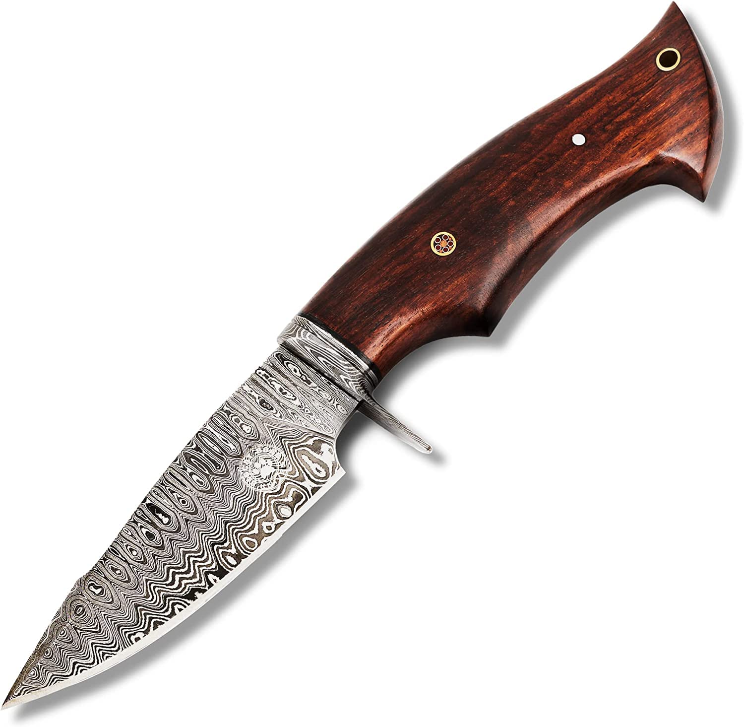 BIGCAT ROAR Predator Hunter Damaststahl 10 Zoll - Full Tang - Walnussholzgriff & Lederscheide - Outdoor Survival Bushcraft Häuten Jagd