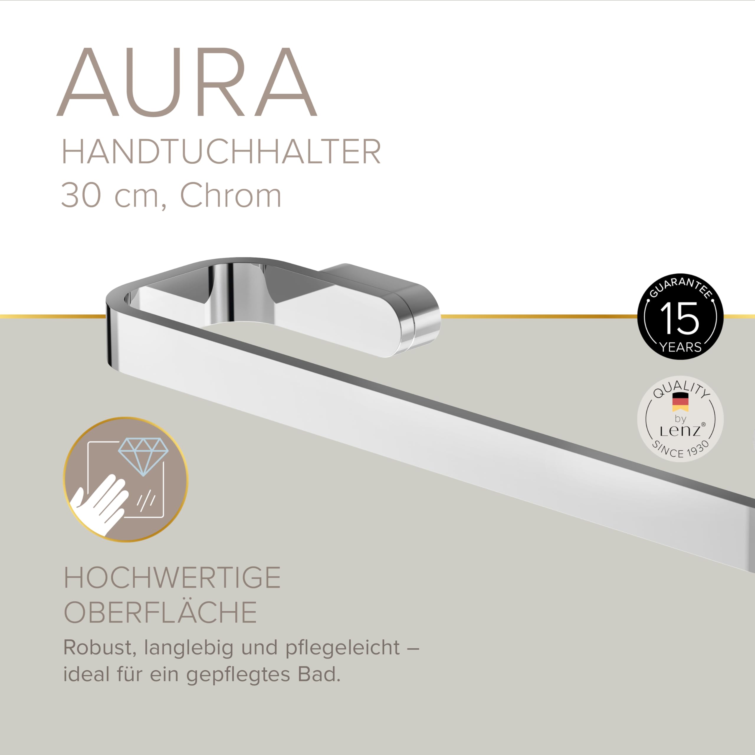 Lenz Handtuchhalter Aura in Chrom – Länge 30 cm, Ideal in Gäste-WCs