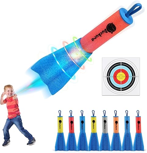 Slingshot - Cohetes para dedos paquete de 8 lanzadores de cohetes de espuma LED se eleva hasta 100 pies actividades de juegos de campamento en