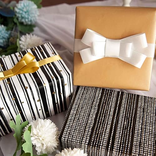 Miniatura 3 de Rollo de papel de regalo, 17 x 120 pulgadas por rollo, 3 diseños diferentes de papel de regalo negro y dorado para hombres, fiestas de cumpleaños de
