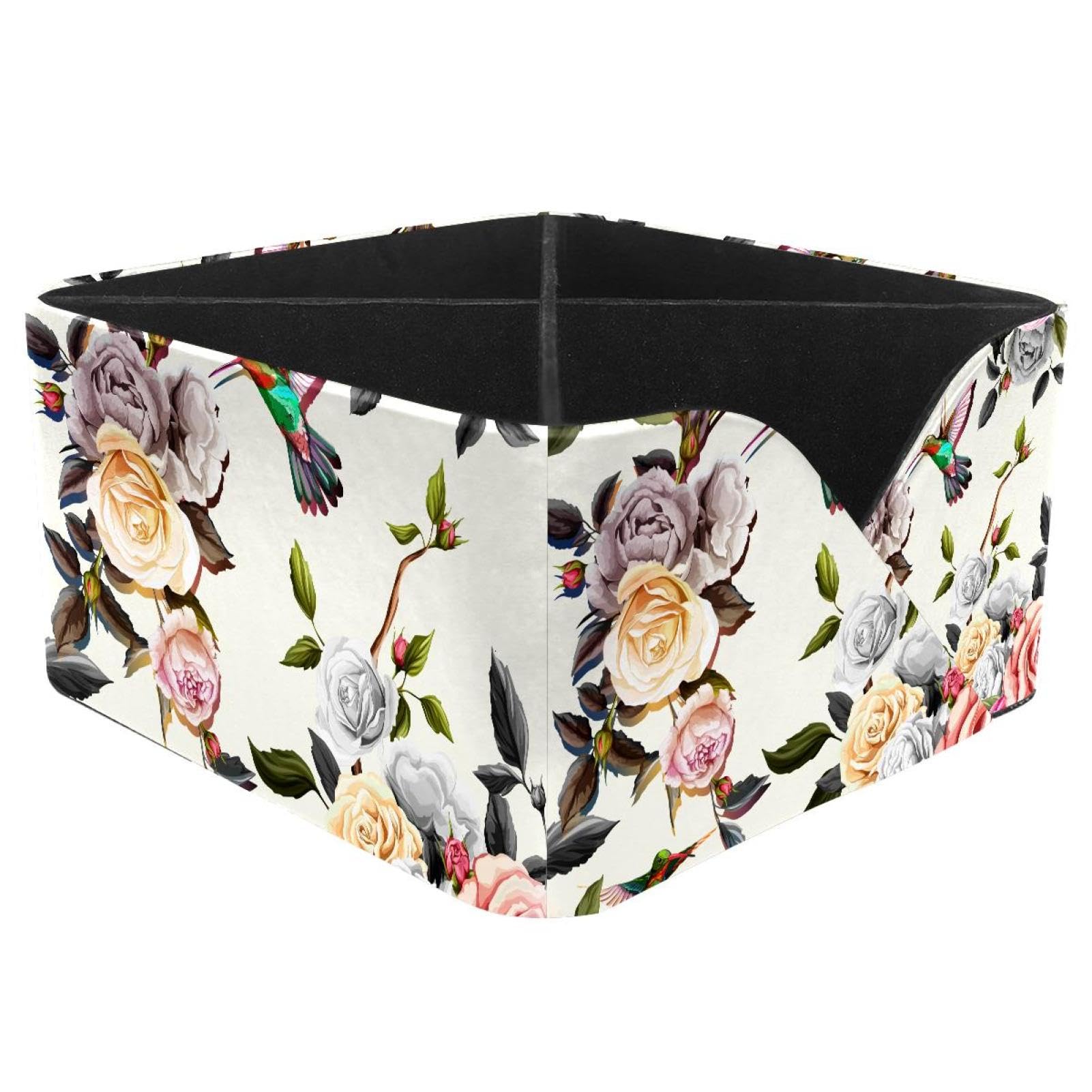 KengjuTesu Hummingbirds Floral Desktop Organizer Pen Holder, Rectangular Pencil Cup for Office, Study and Makeup Stations