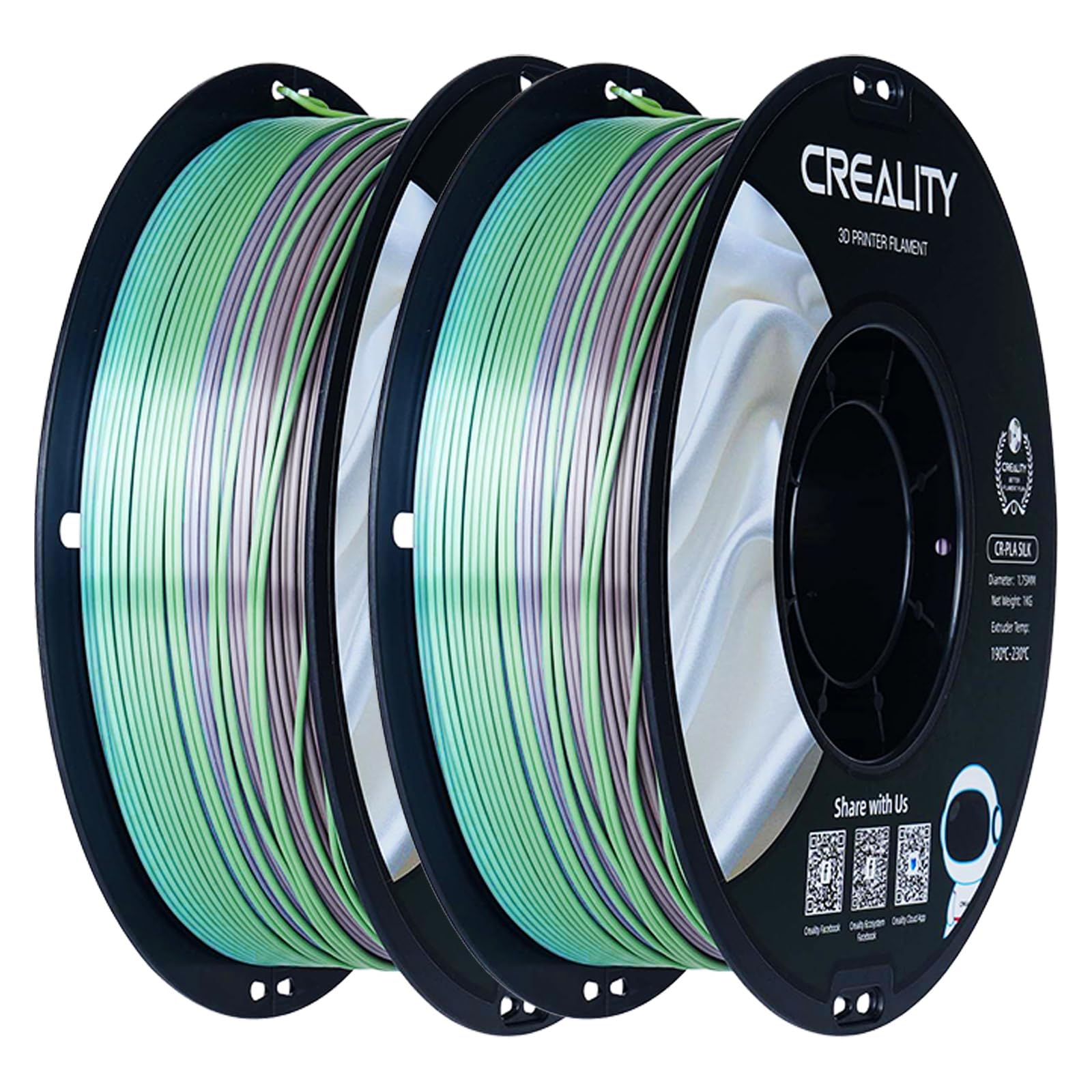 Creality Silk PLA 3D Printer Filament 1.75mm, 2×1kg, Rainbow