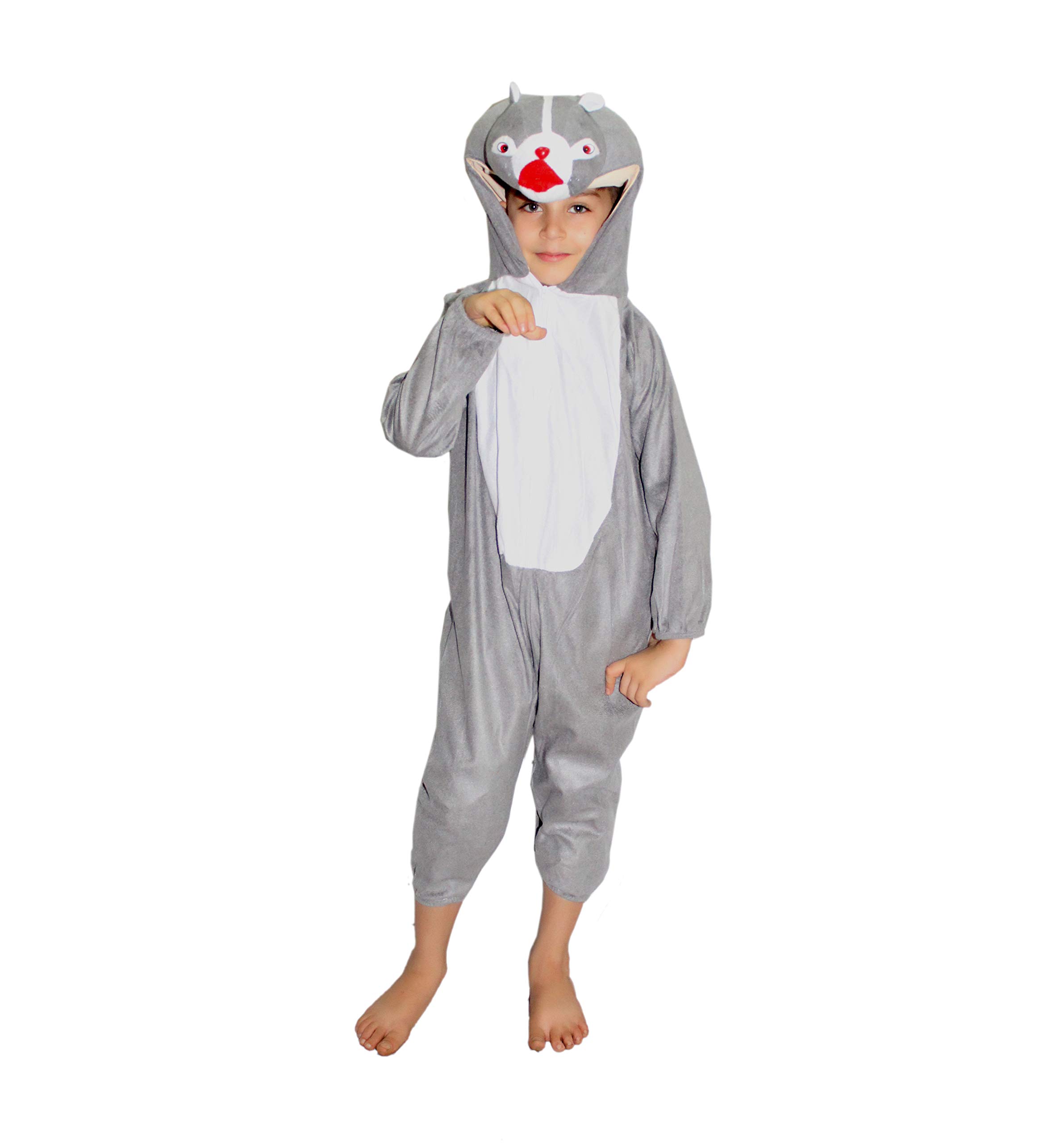 Kaku Fancy Dresses Fleece Squirrel Animal Costume For Kids - Grey, 3-4 Years | Animal Fancy Dress For Boys & Girls