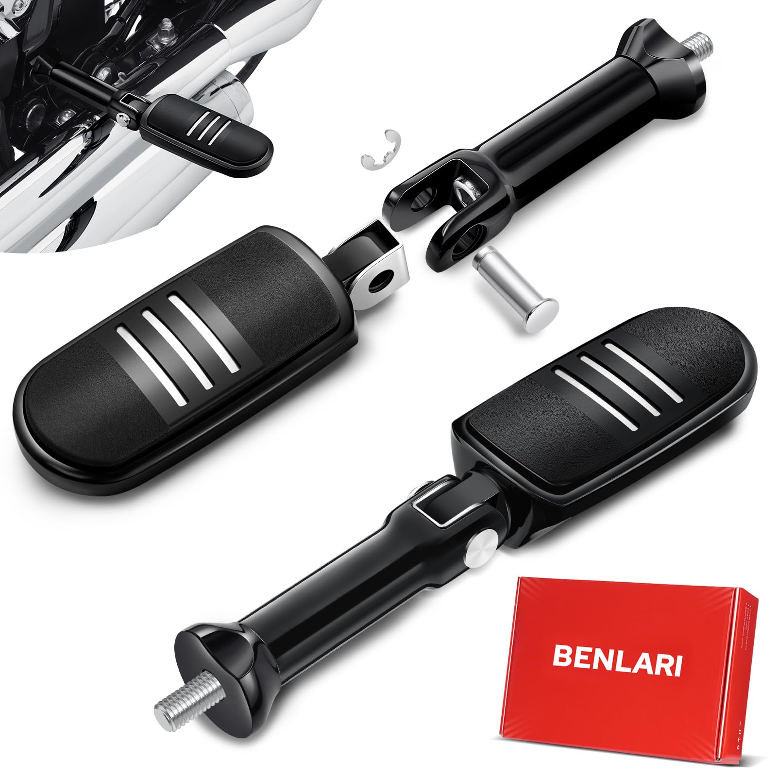Photo 1 of Benlari Passenger Foot Pegs with Support Mounting Kit Stainless Steel Streamliner Fit for Harley Davidson Softail Slim Heritage Deluxe Sport Glide Models Low Rider Fat Boy 2018-2025 (Glossy Black)