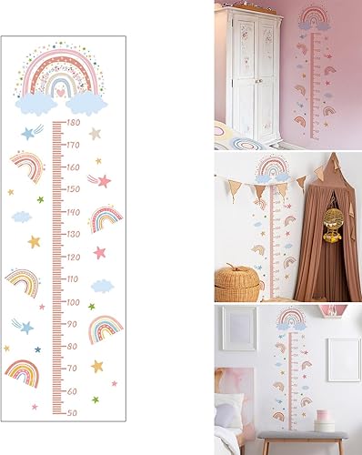Miniatura 2 de Cartoon Rainbow Themed Growth Chart Wall Sticker for Kids Adhesive Child Height Measurement Ruler Wall Decal Set Kids Growth Chart