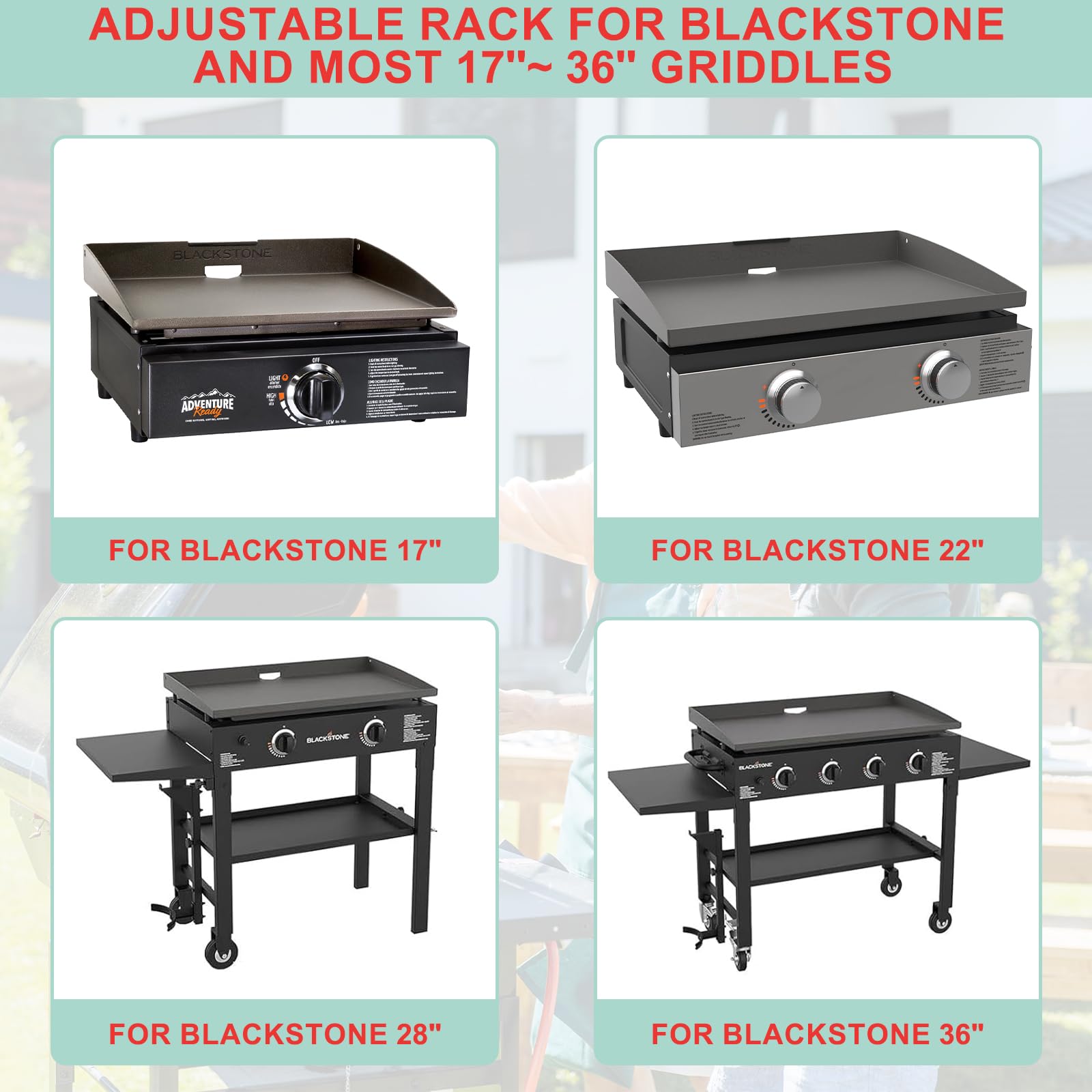 Adjustable Griddle Warming Rack – Fits Blackstone & Most 17” To 36” Outdoor Griddles