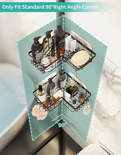 Miniatura 6 de HapiRm Paquete de 2 organizadores de ducha esquineros con soporte para jabón, organizador de ducha sin perforaciones con 11 ganchos, estante de baño