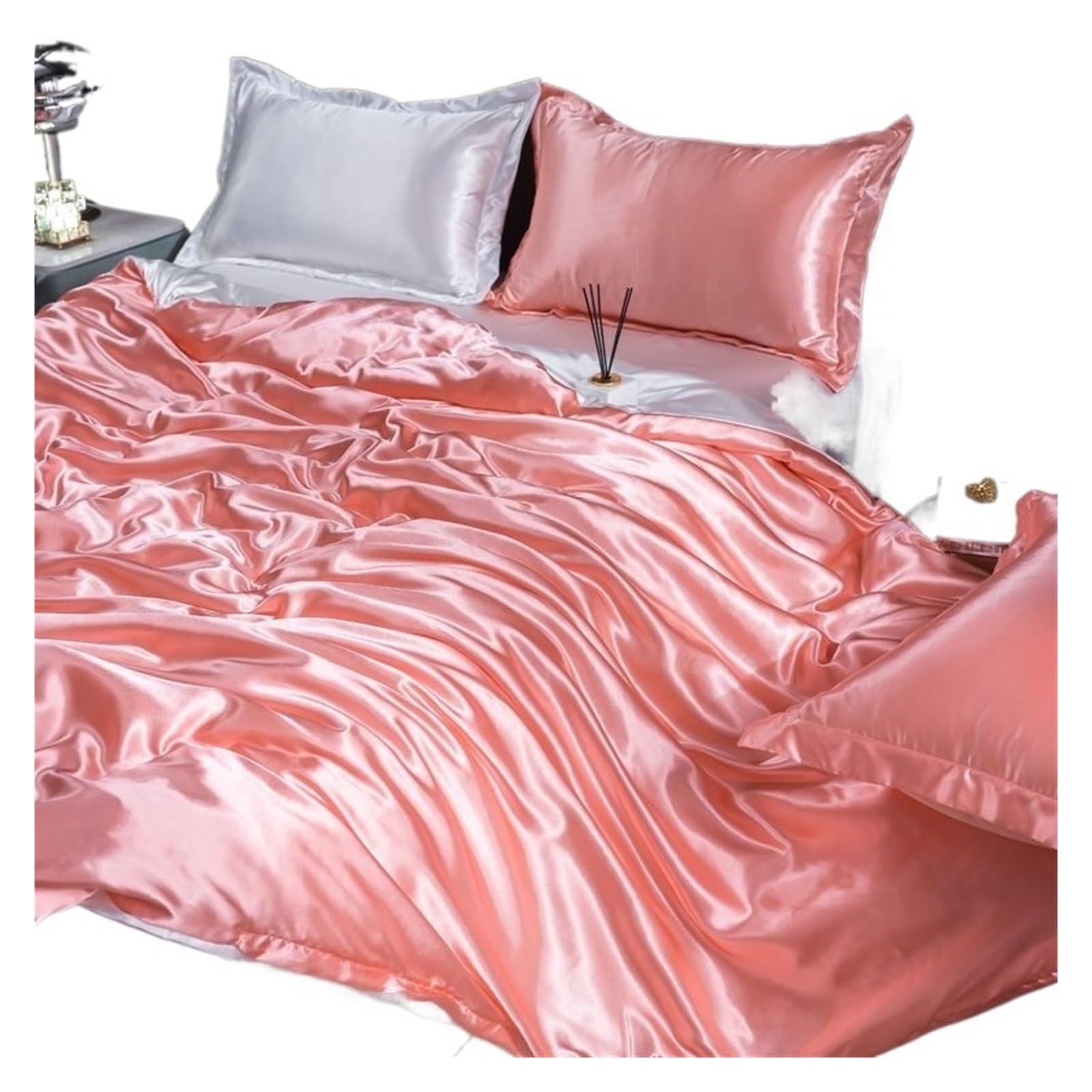 UALXPAO silk bedding Silk Bedding Set Satin Silky Duvet Cover With Pillowcase Home Textiles Solid Color Bed Sets(Color K,220x240cm-4pc set)