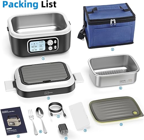 Miniatura 8 de Fiambrera eléctrica inalámbrica para adultos, 8000 mAh, recargable, 1.5L, calentador de alimentos con temporizador y calefacción ajustable para