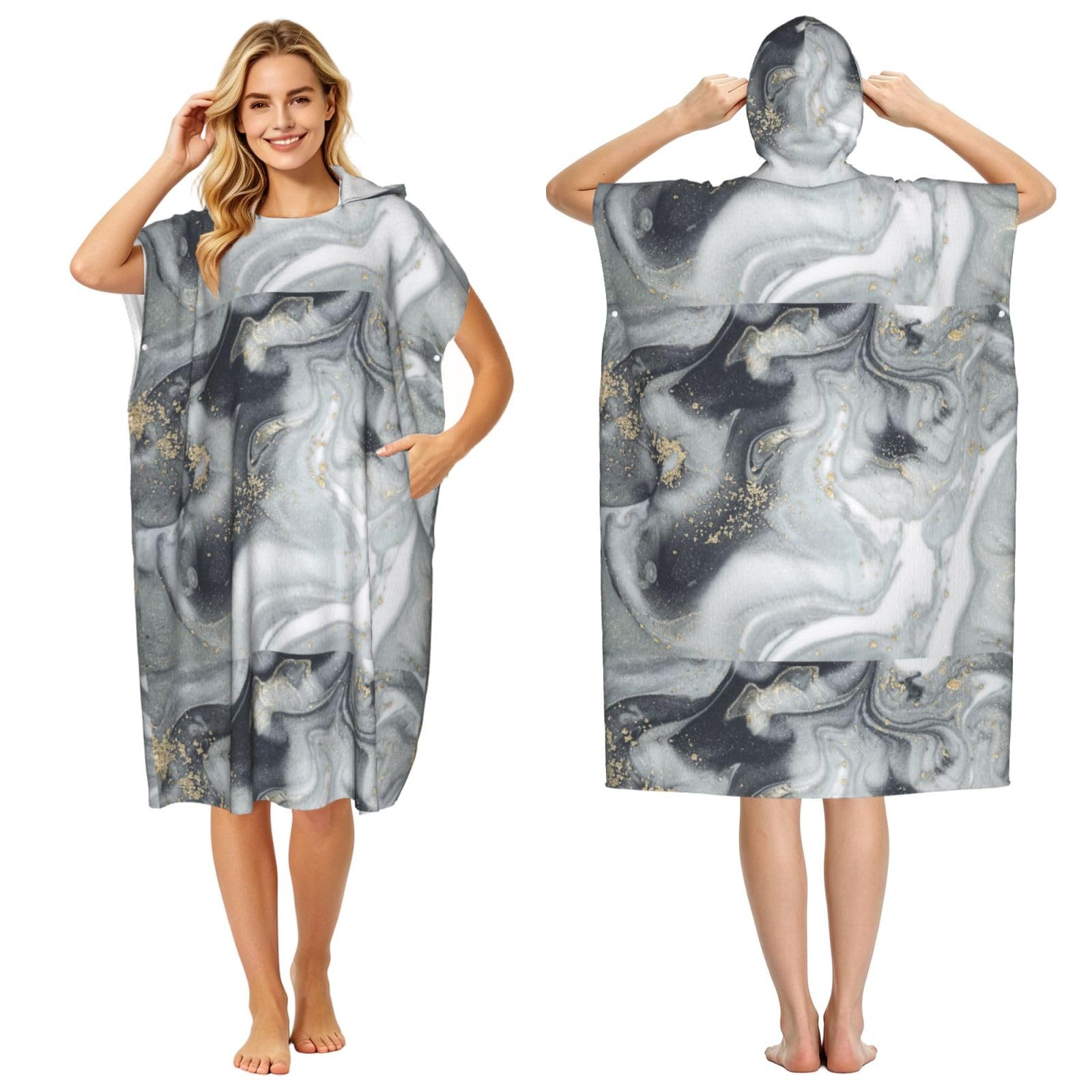 Poadnly Gray Marble Abstract Splash Pastel, Adult Hooded Beach Towel 90 x 110 cm,Changing Bath Robe, Surf Poncho Towel For Women Men