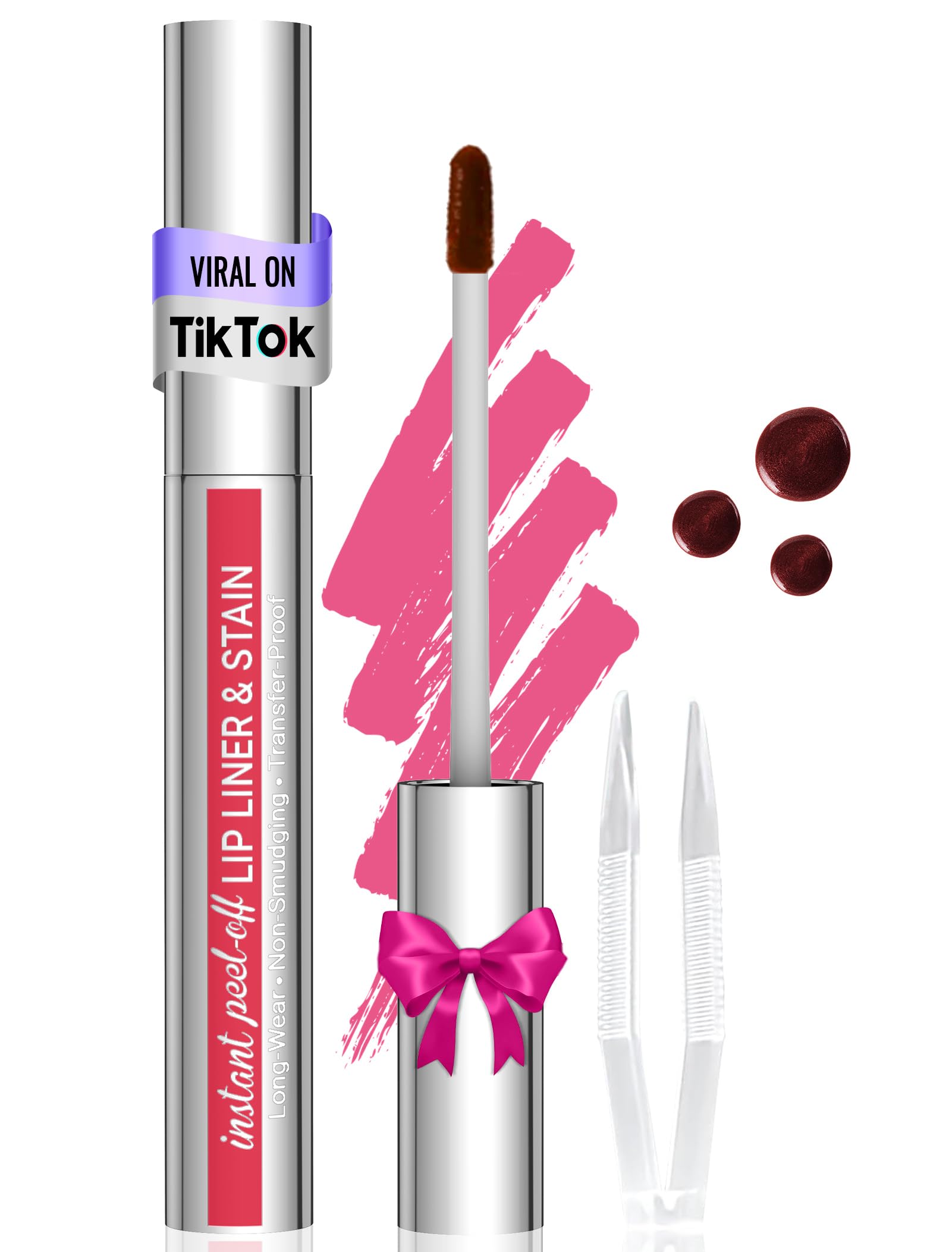 Vevivia Lip Stain - Lip Liner Stain, Long Lasting Peel Off Lip Stain, Natural Peel Off Lip Liner Stain with Tweezer, Easy to Use, Waterproof, Smudge-proof, Transfer-proof, Rose #840 Rose 0.11 Fl Oz (Pack of 1)