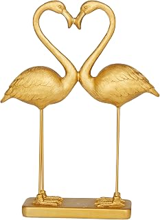 Deco 79 Polystone Flamingo Decorative Sculpture Home Decor Statue, Accent Figurine 11" x 4" x 15", Gold