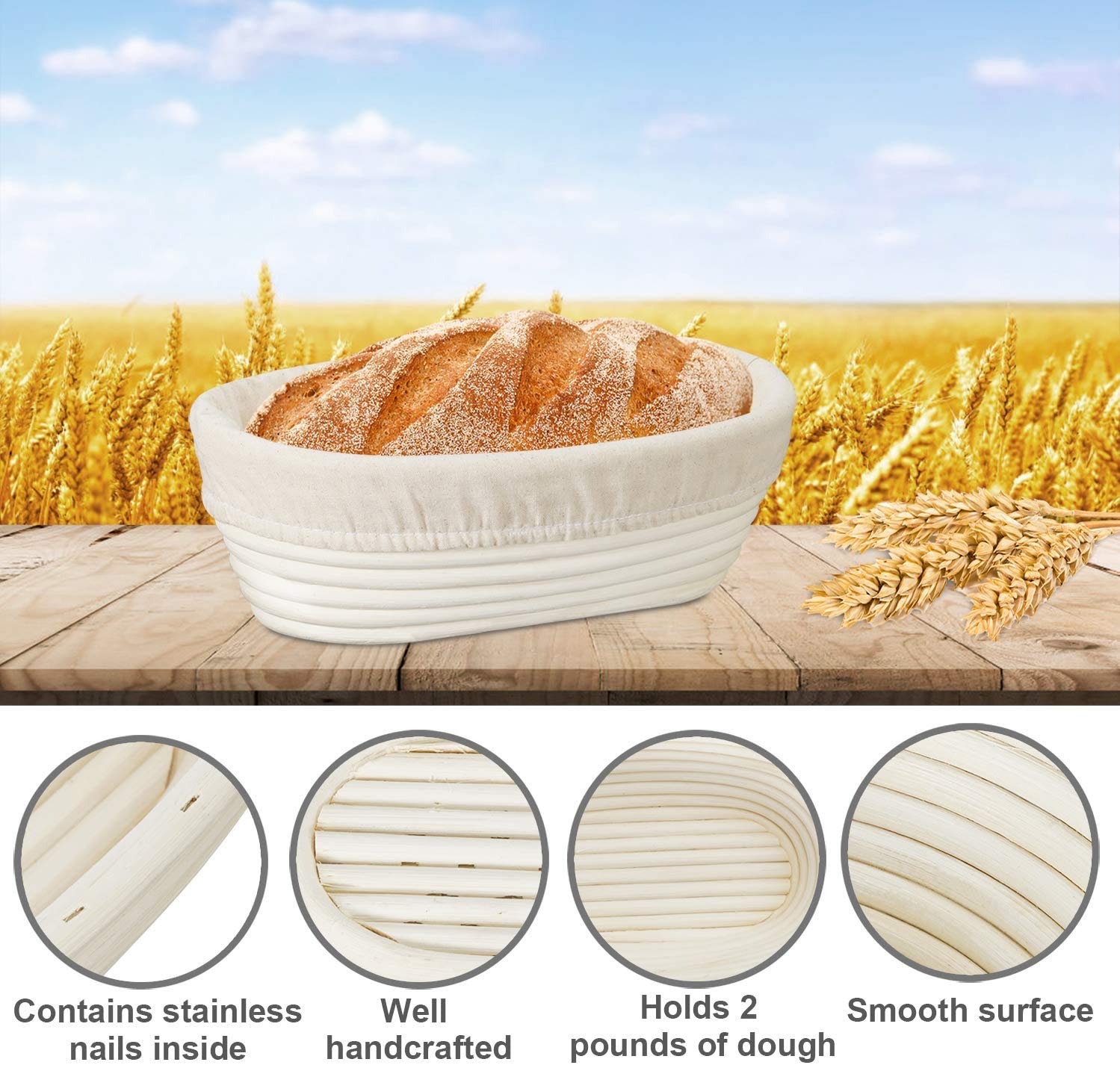 Ensemble Banneton à Pain 27,9 Cm + Accessoires (fouet, Bol, Grattoir, Brosse) – Kit Boulanger Maison