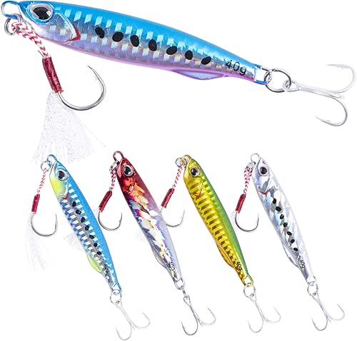 Goture Plantillas de pesca de agua salada, plantillas verticales brillantes con gancho de asistencia, velocidad de plomo, plantilla de plomo rápido,