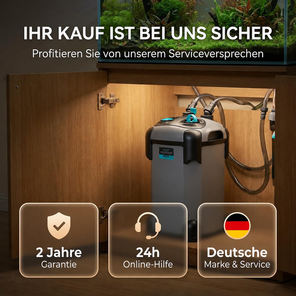 Aquarium Außenfilter für 100-300L - Filter Aquarium für salz- & süßwasser Aquarium - Außenfilter Aquarium 1000L/H für kristallklares Wasser - leise Pumpe inkl. Filtermedien