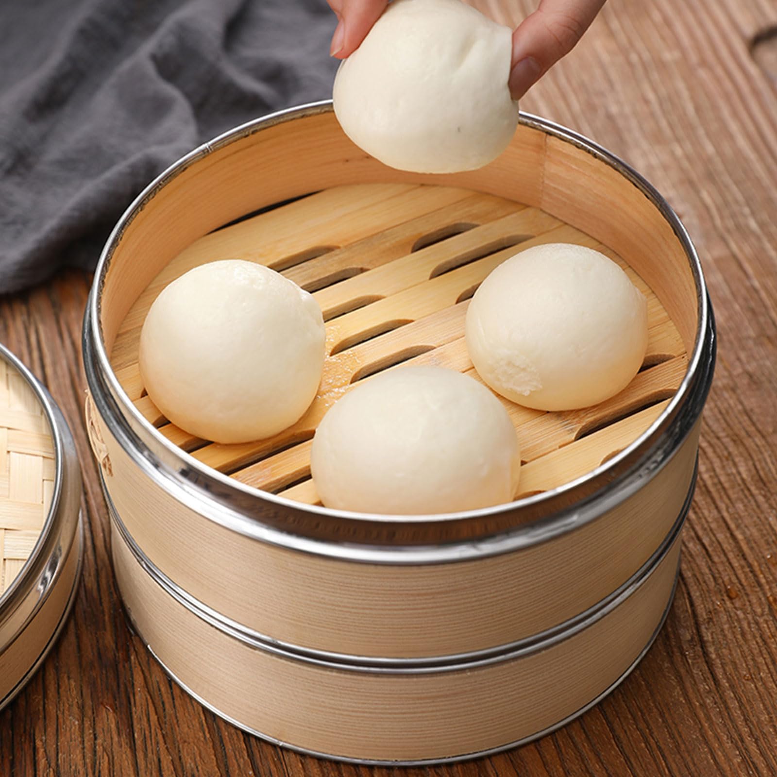 Bambusowy kosz do gotowania na parze z pokrywką, 3-poziomowa konstrukcja do gotowania dim sum, mięsa i warzyw