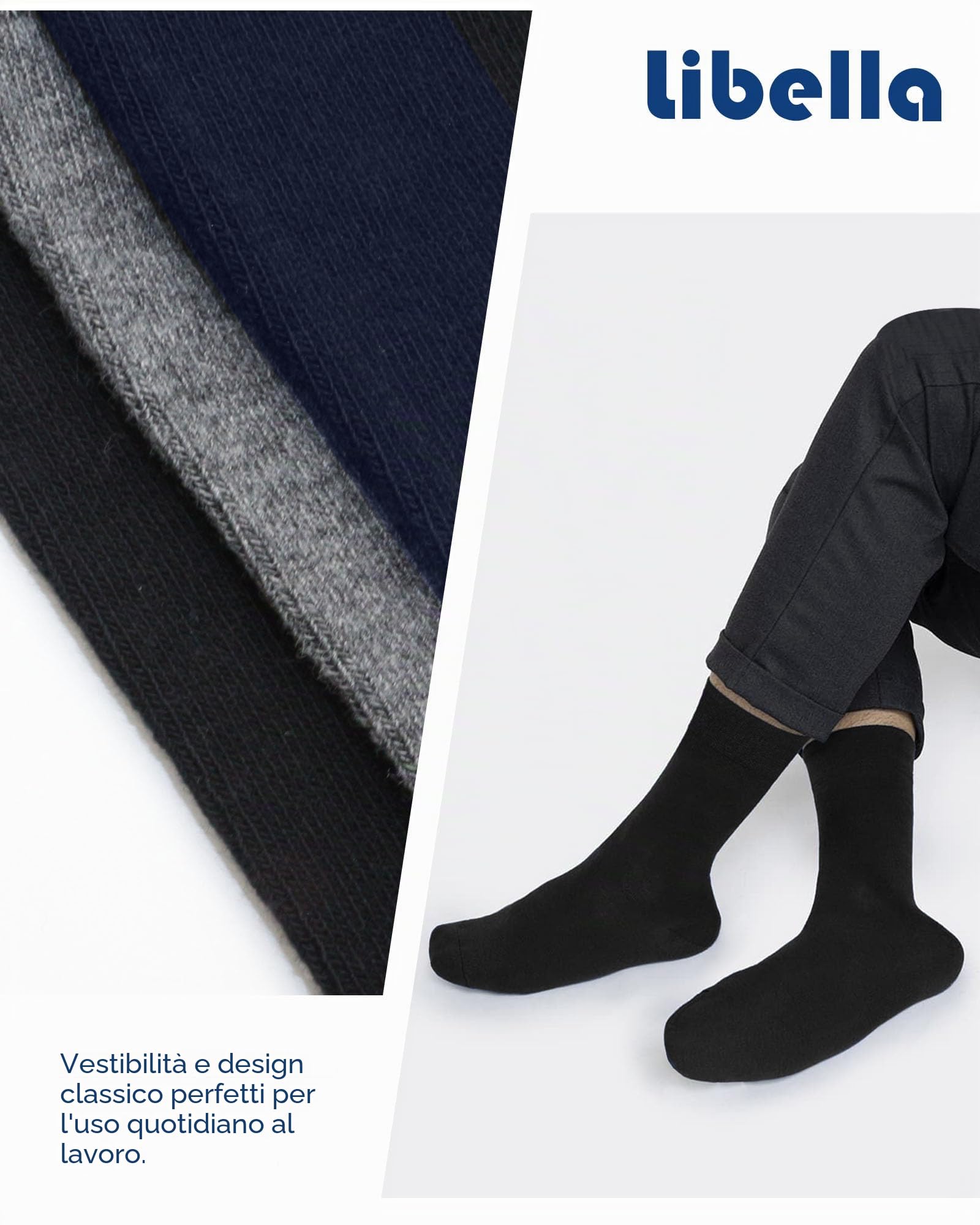 Libella 12 Paia Calzini Uomo Cotone medi Calze Estivi Uomo e Donna Calzini - Classiche Business Tempo Libero Uomo Calze Nere Traspirante e confortevole 2401