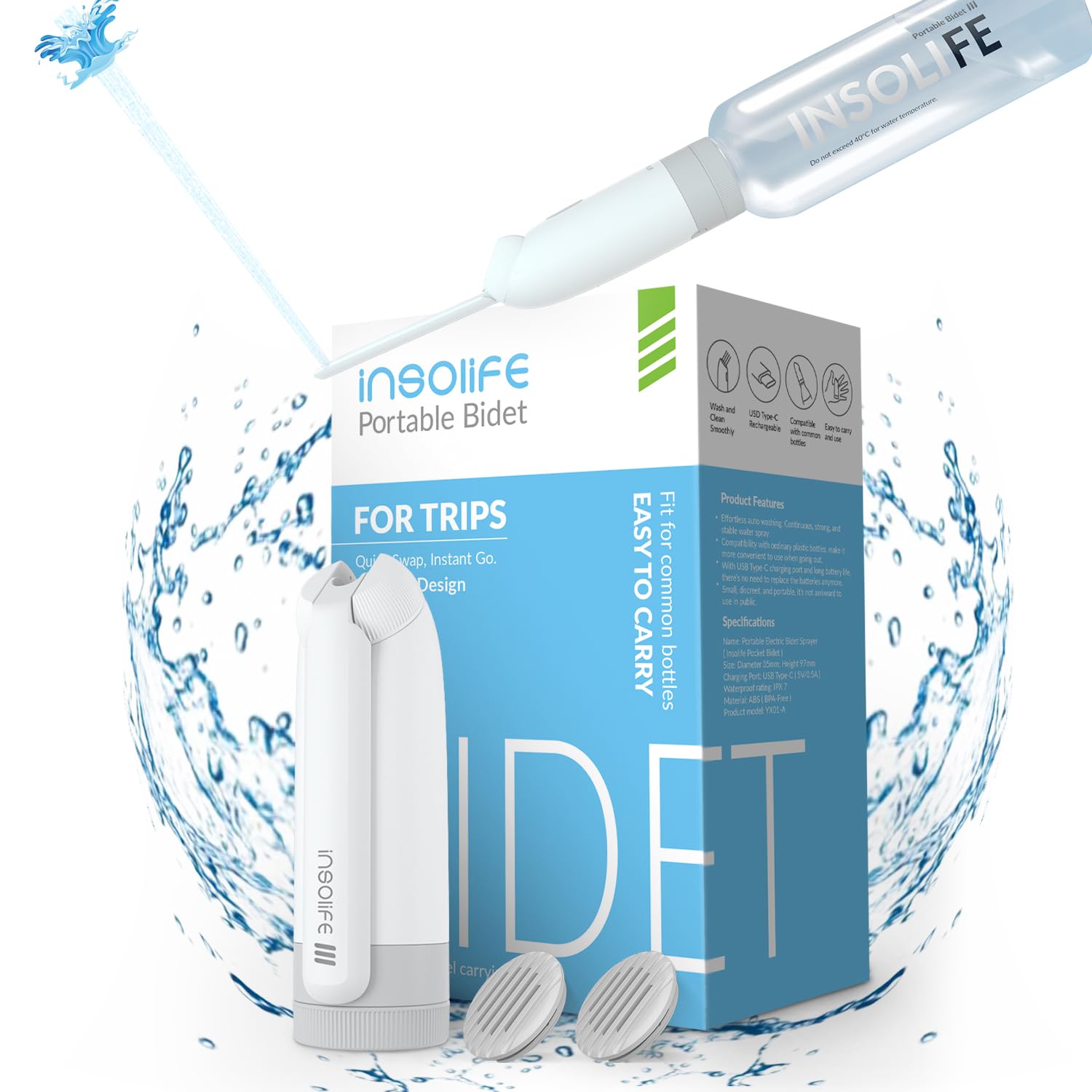 Portable Bidet | High Pressure Travel Bidets with Adapter | Rechargeable Portable Electric Bidets for Men & Women Cleaning | Portable Bidet for Travel