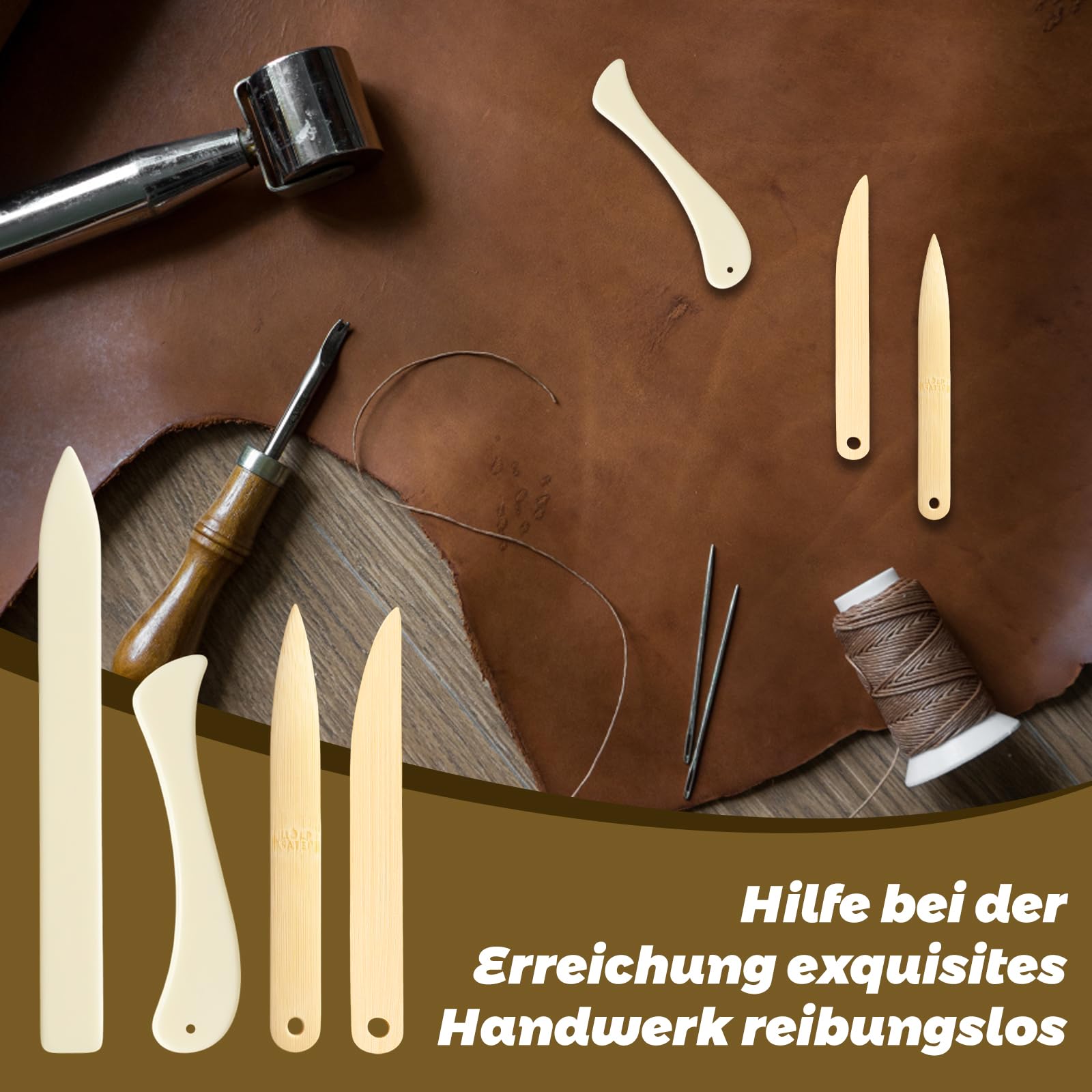 Falzbein für Papier, 8-teiliges Buchbinder Set mit geraden & gebogenen Falzmessern, imitiertes Knochenmaterial