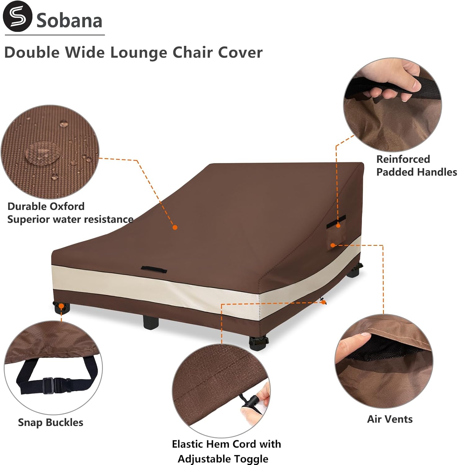 Waterproof Double Chaise Lounge Cover,600D Heavy Duty 82Inch Double Wide Patio Chaise Lounge Chair Covers-Brown - Image 3