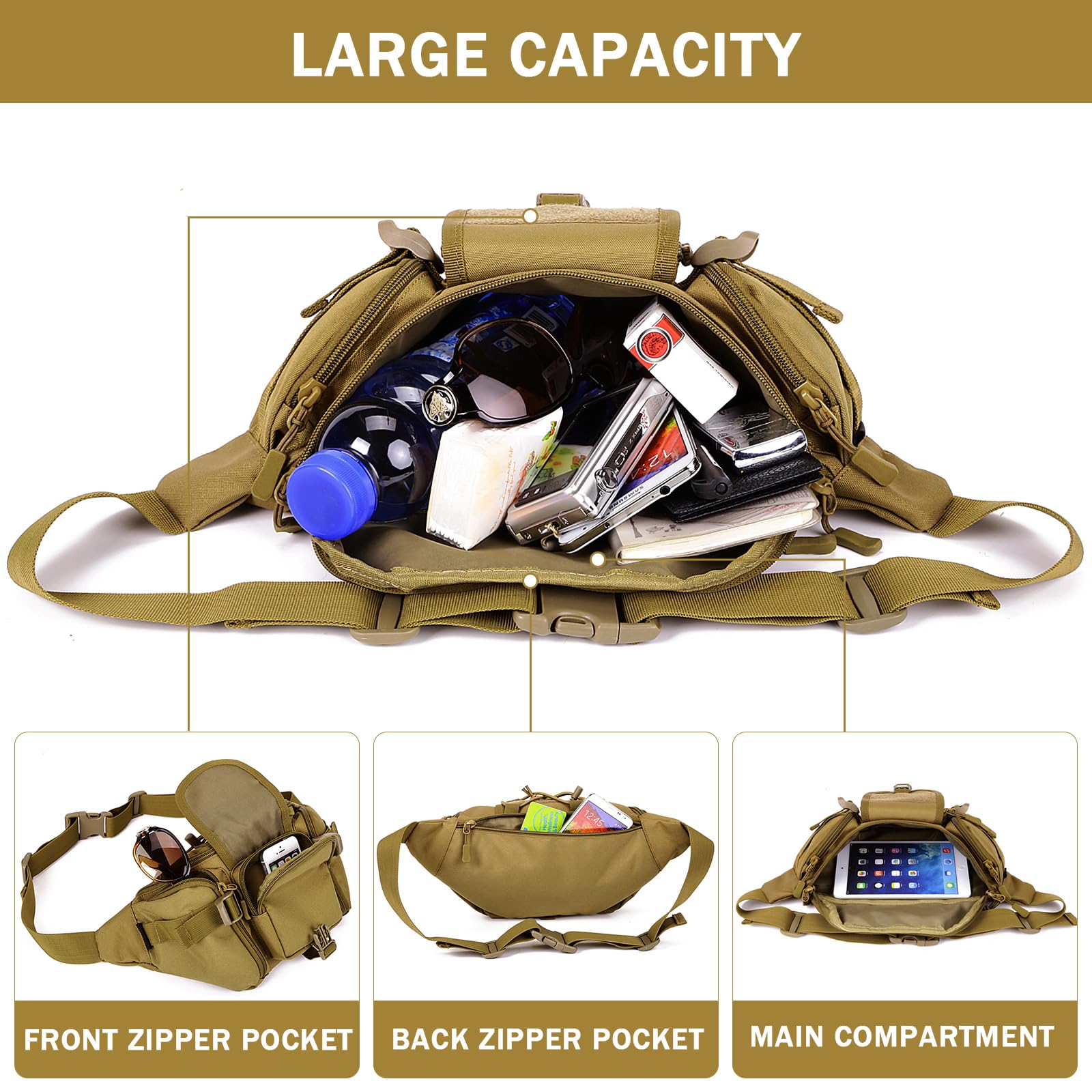 PlsMupn Marsupio Tattico, 2 Pezzi,Borsello Tattico con 4 Moschettoni, Borsa Tattica in Oxford 600D, Pratico e Portatile, Accessori Campeggio per Alpinismo & Camping