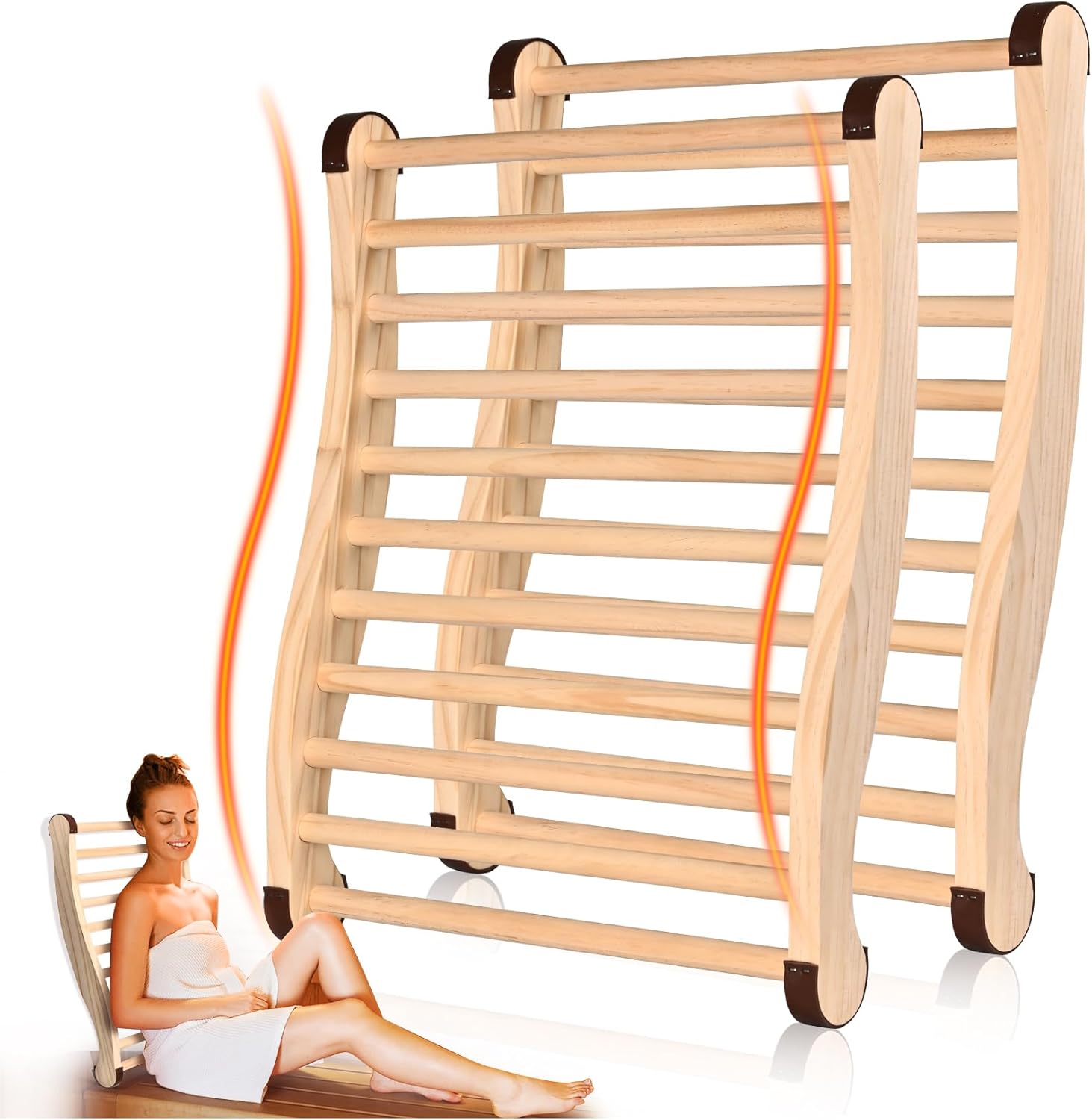 2 Pcs Upgraded Sauna Backrest, 20" Sauna Accessories, S-Shaped Ergonomic Design Sauna Chair, with Non-Slip Pads, Suitable for Infrared Sauna Backrest and Barrel Sauna Backrest, Handmade