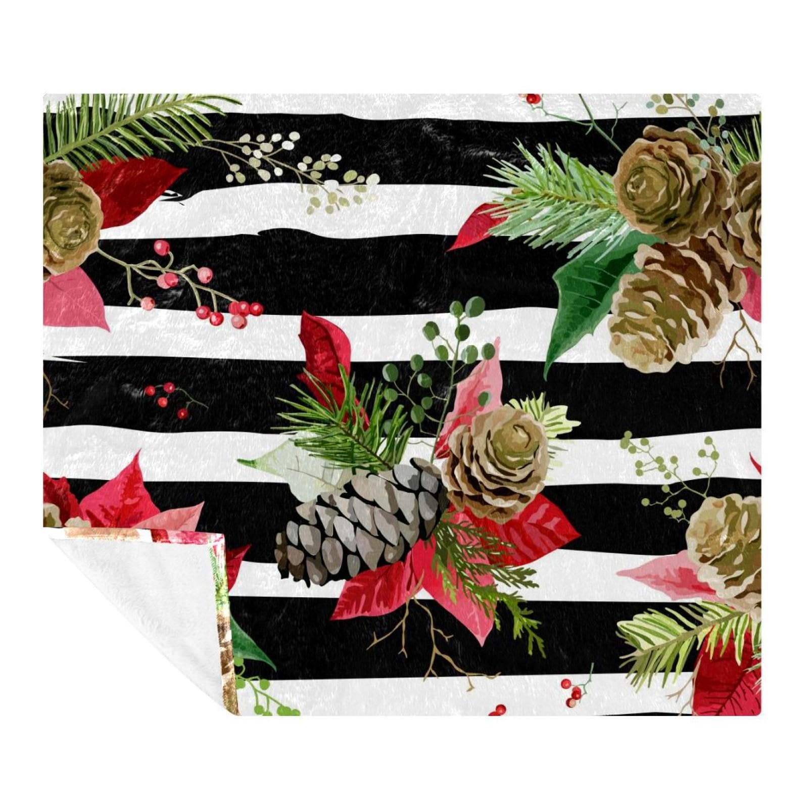 Couverture polaire en microfibres à motif fleurs de poinsettia vintage pour lit et canapé