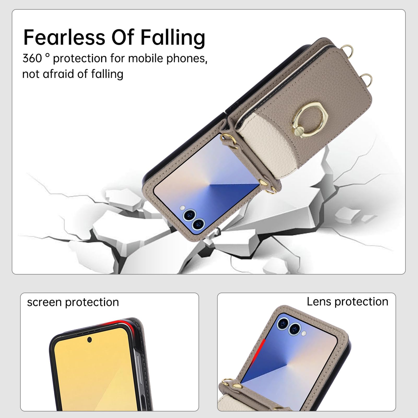 Pelle Cover per Samsung Galaxy Z Flip 8, Regolabile Tracolla Lunga