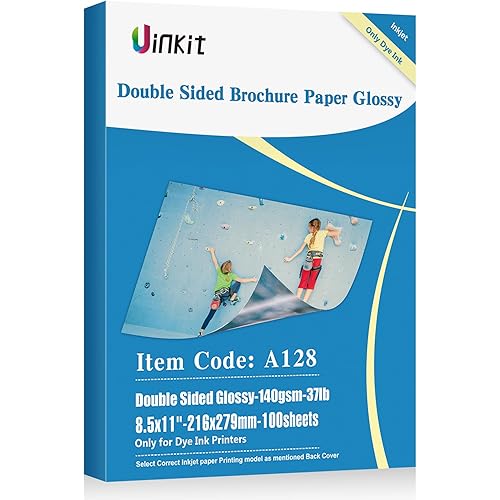 Uinkit 100 sheets Photo Paper Brochure Paper Glossy Double Sided 8.5x11 Inkjet 37lb 140gsm Dye ink Thin Photo Picture Flyer Calendar Magazine CD Cover letter