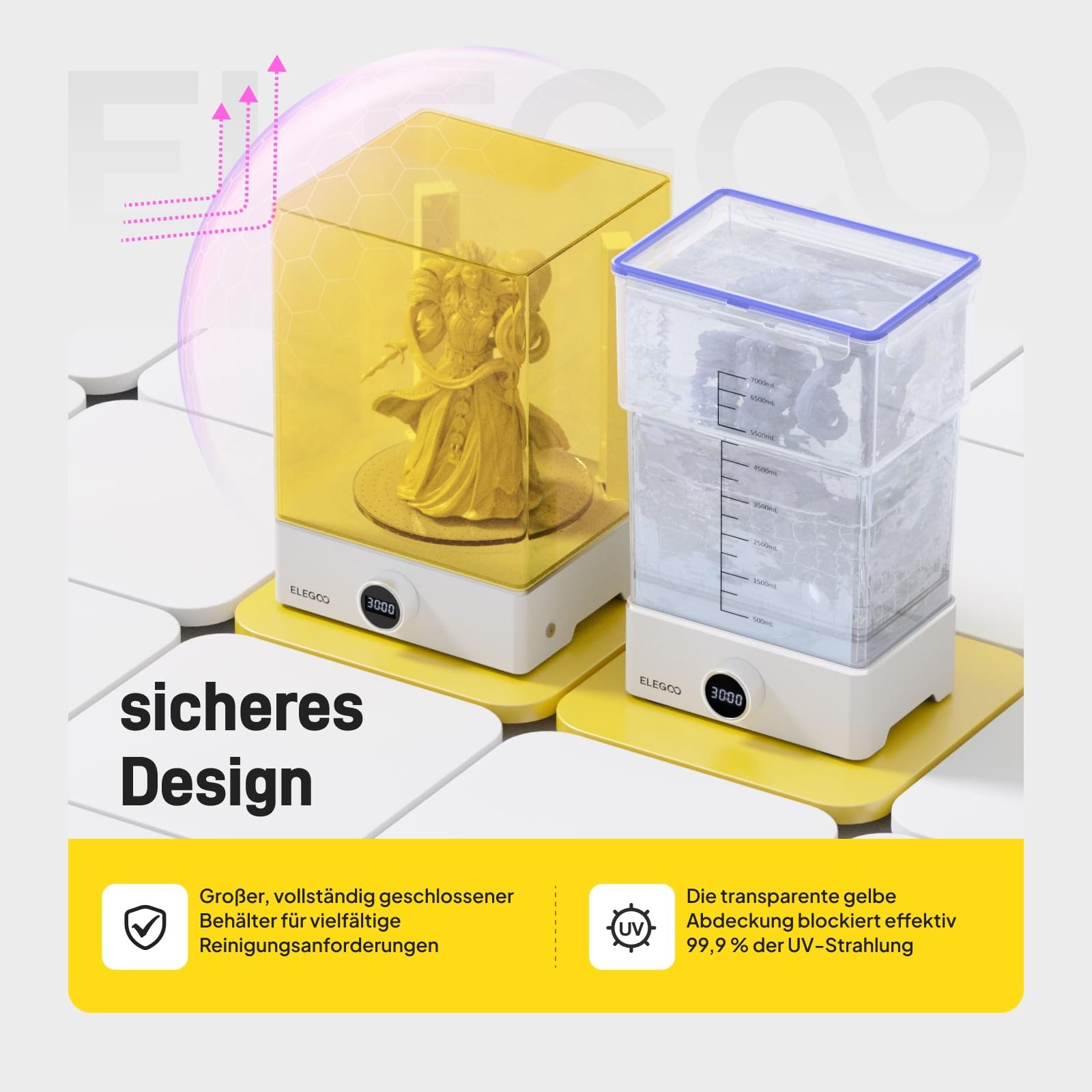 ELEGOO Mercury XS Bundle Machine Wash & Cure Separate Reinigungs- und Aushärtungsstation für große 3D-Harz-Druckmodelle mit tragbarer UV-Lampe, kompatibel mit ELEGOO Saturn und Mars