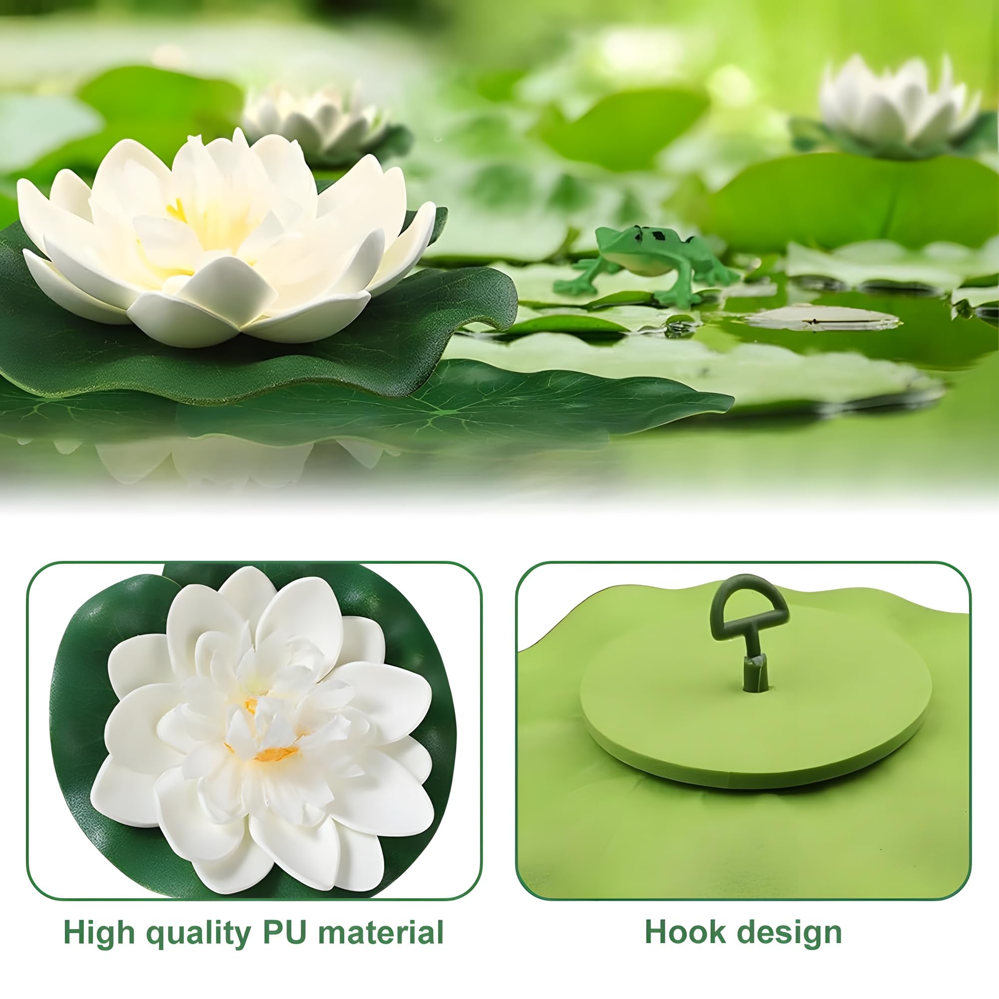 SKIPTHYBER 9-teiliges Künstliches Seerosen-Set – Schwimmende Blumen, Teichdeko, EVA-Schaum, Inkl. Blätter, Für Aquarien & Gartenteiche
