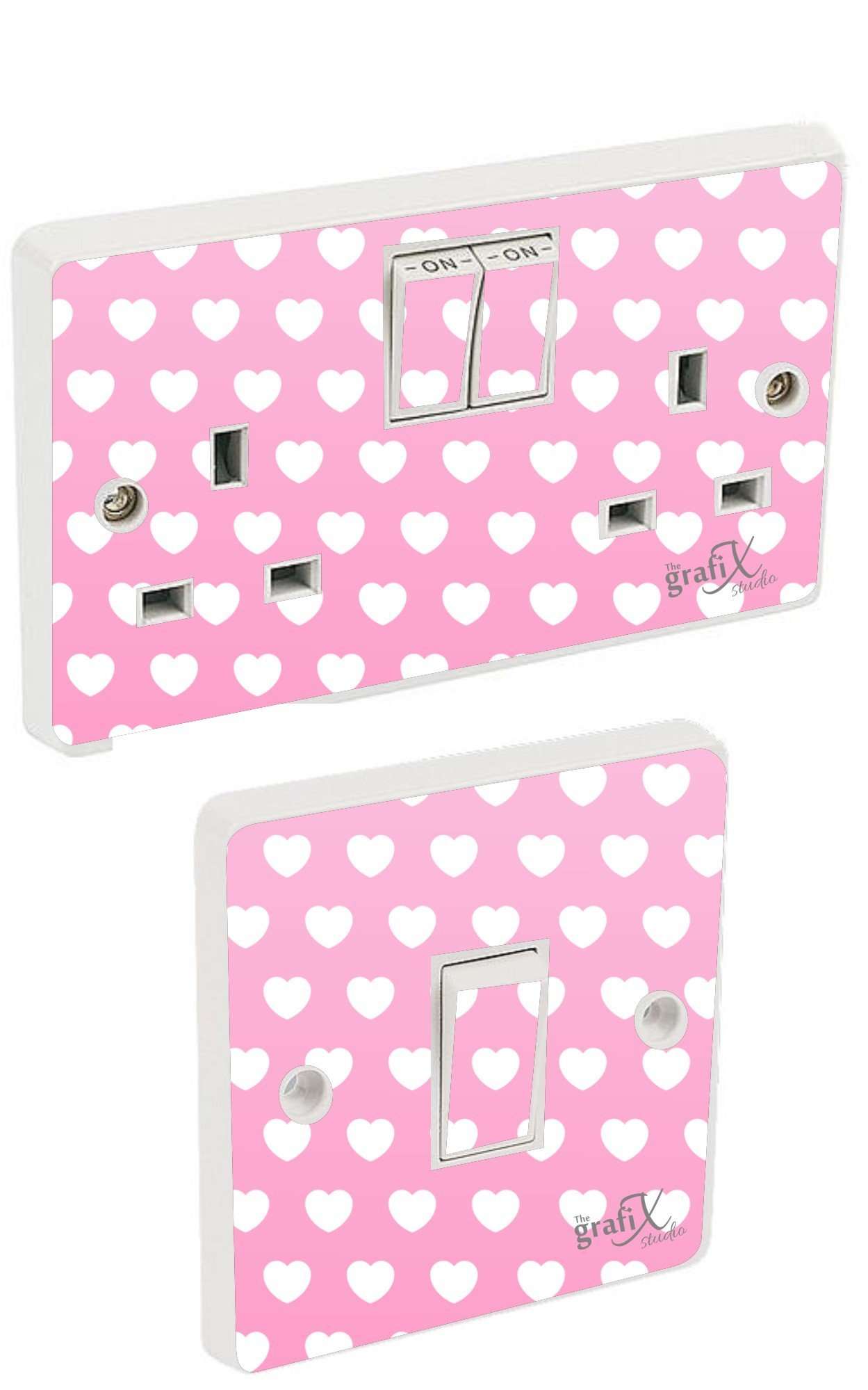 the grafix studio Pink Love Hearts Light Switch & Double Socket Sticker Vinyl/Skin cover sosw12