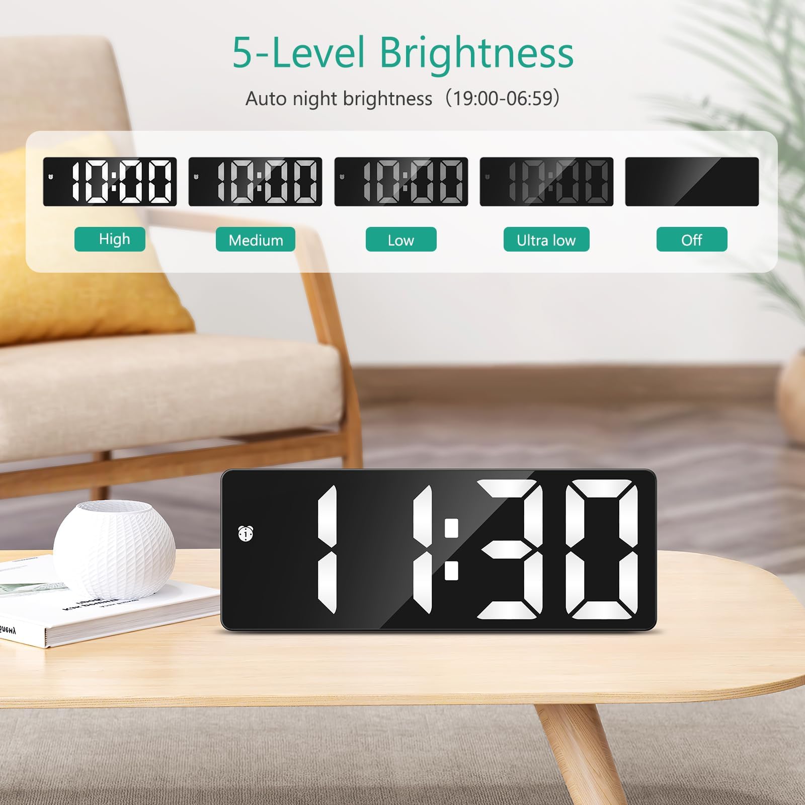 Lafocuse Digitale led-wekker, nachtkastje met 17 cm groot display