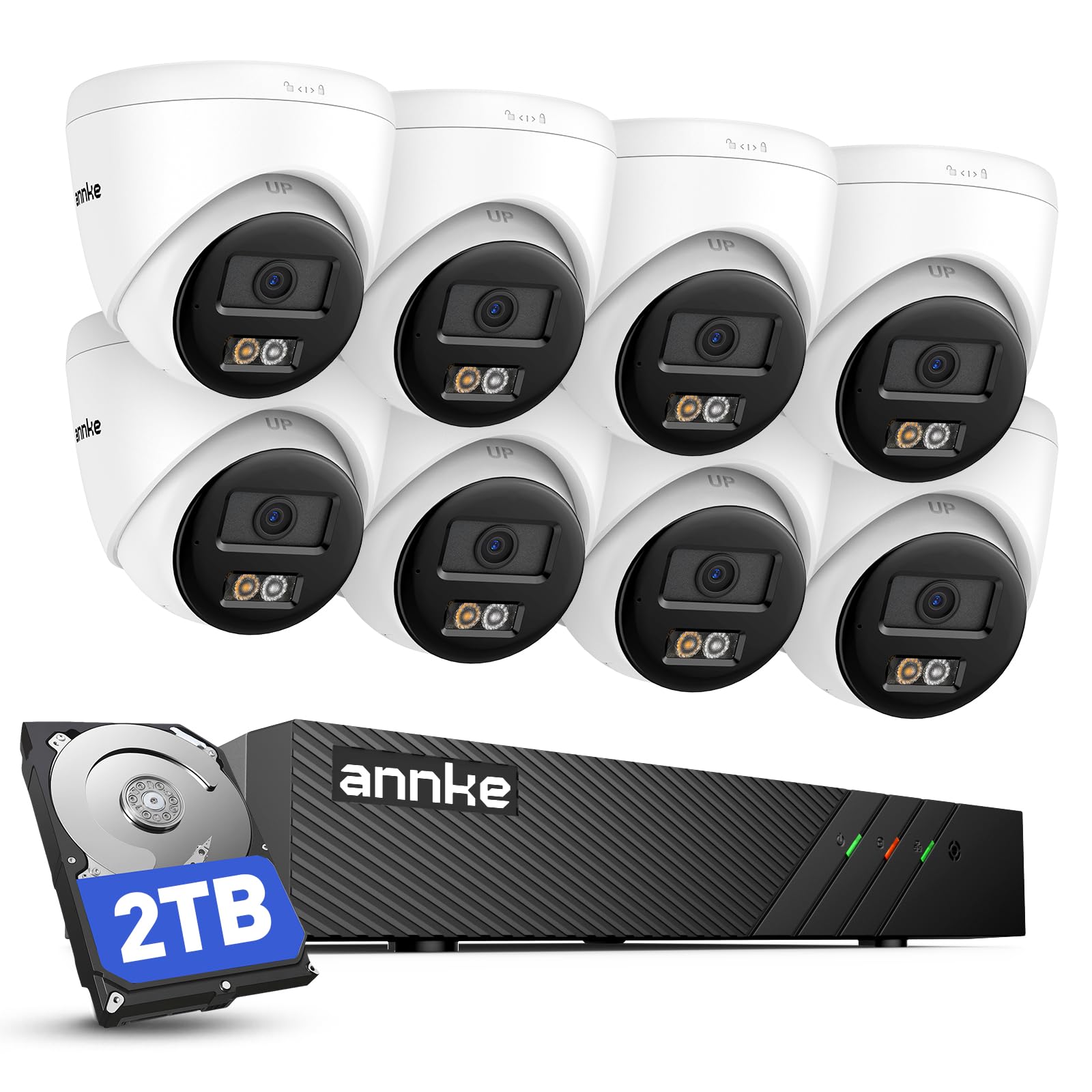 ANNKE H500 8CH 5MP PoE Kit de Cámara Vigilancia IP, con 8X 5MP Cámara de Seguridad PoE Impermeable y 2TB HDD NVR Sistema, Detección de Movimiento Sistema de Cámara para Hogar Exterior