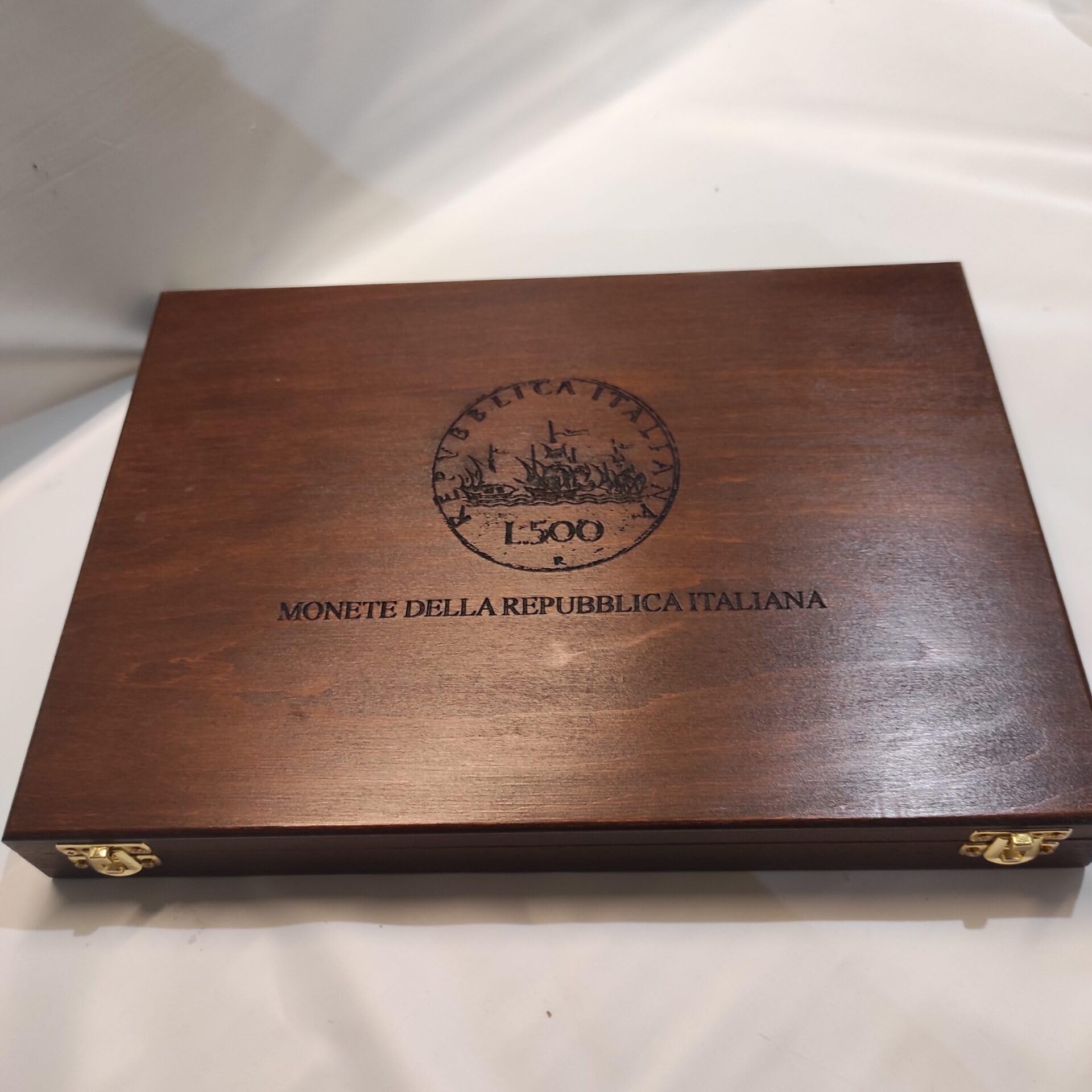 Cofanetto monete da collezione con 3 vassoi in velluto per monete Repubblica Italiana, legno massello artigianale, numismatica - Coins&More