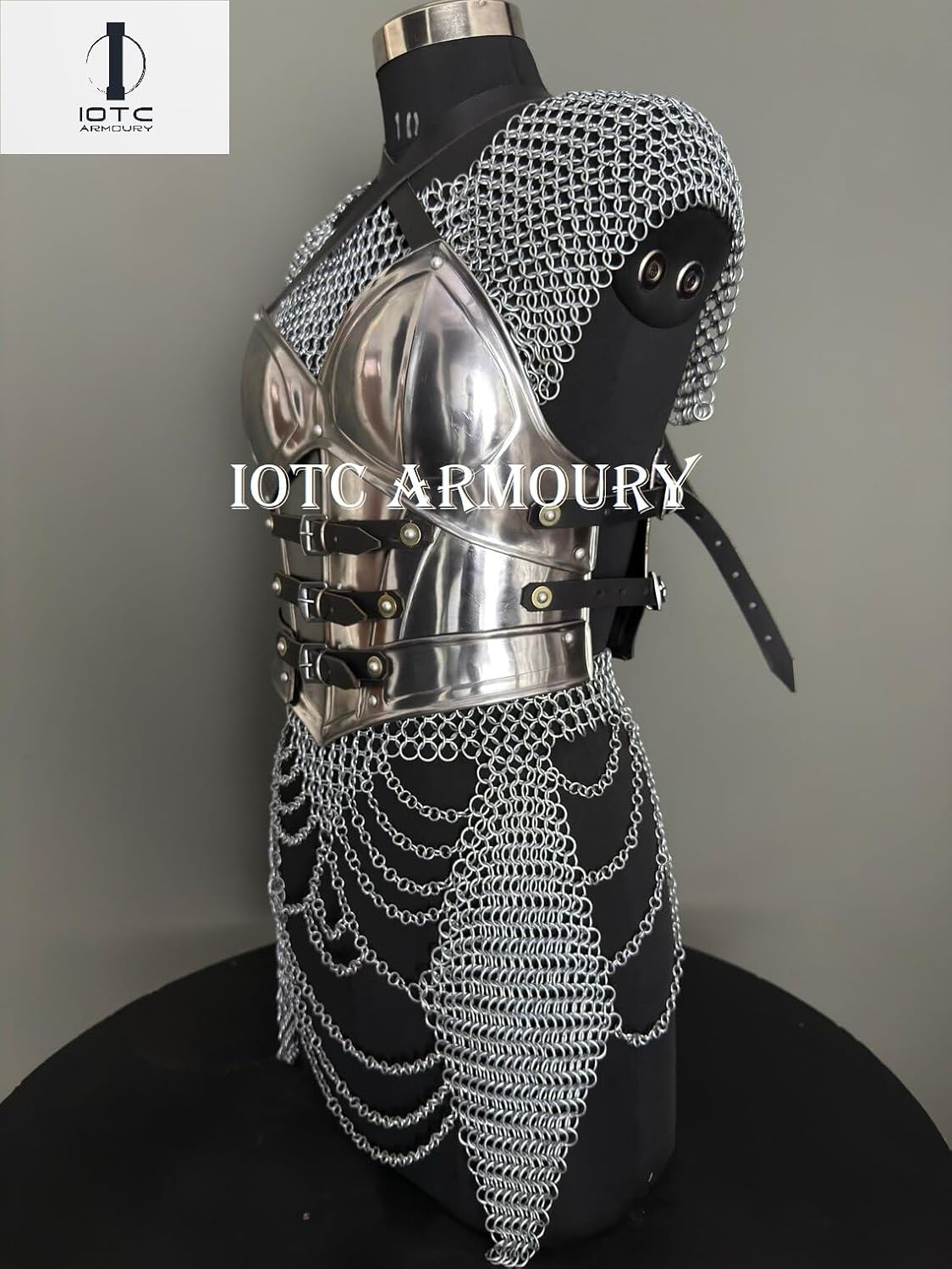 Medieval Female Warrior Armor Costume LARP Handmade Chainmail Plate Armor | Lady Armor Cuirass, Arm Bracers, Chainmail Tasset for Reenactment, Cosplay Event's, Halloween & Theme Party Silver