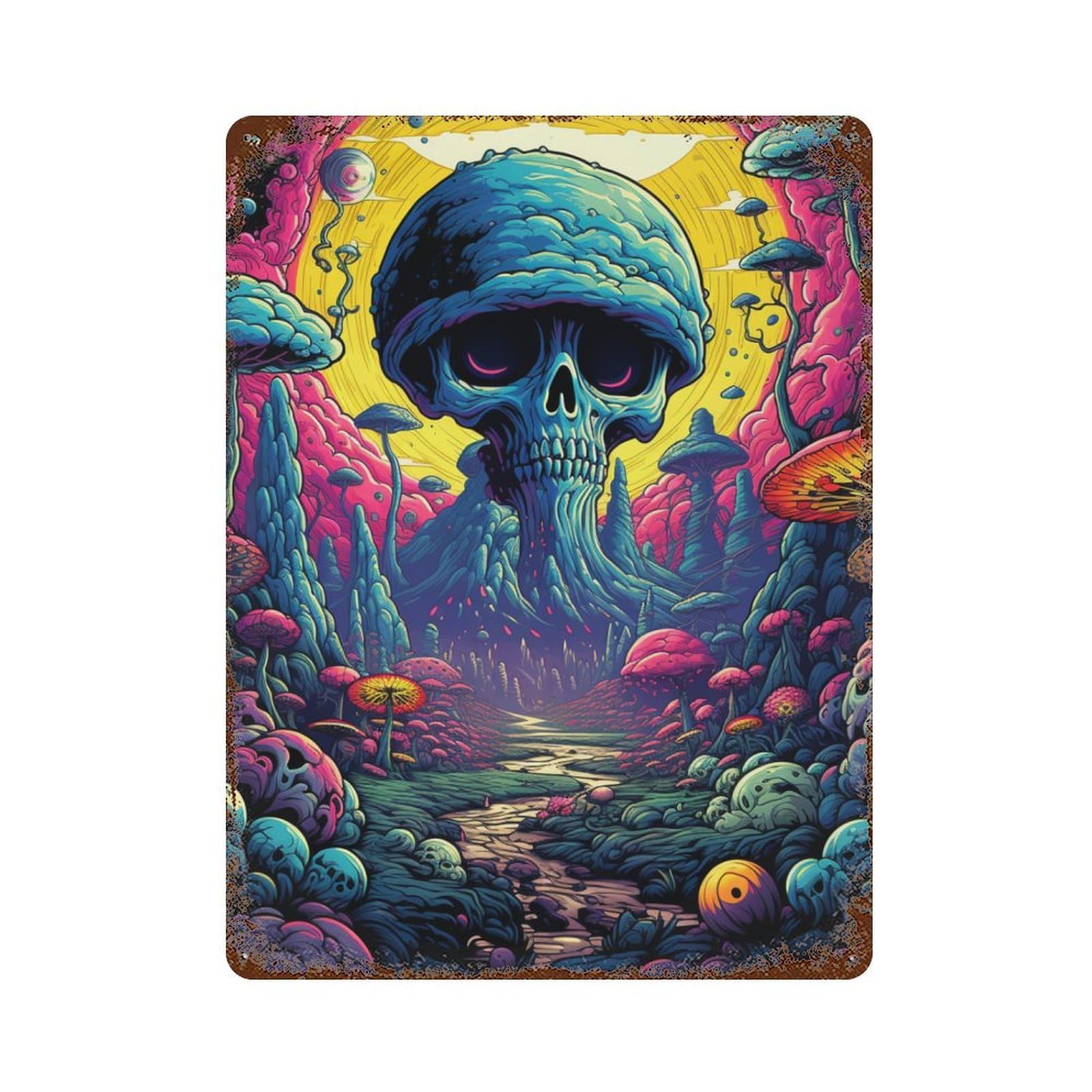 Vintage Metal Tin Sign Mystical Mushroom Forest-2 15.7"x11.8", Classic Wall Plaque for Farmhouse, Kitchen And Entryway Decor