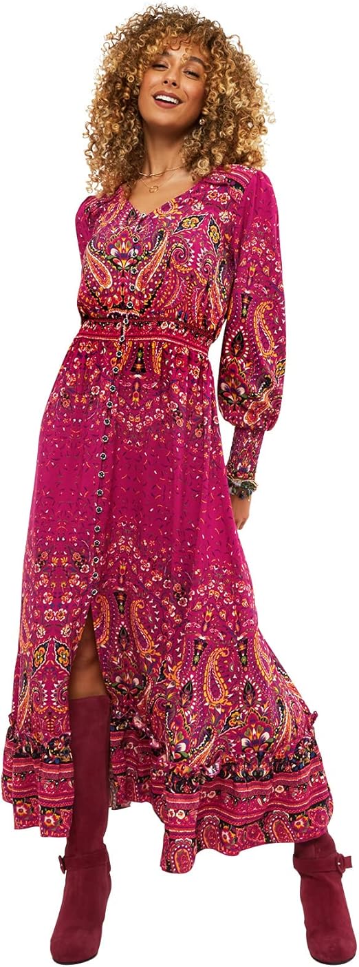 Joe Browns Women's Long Sleeve Scoop Neck Boho Paisley Dress Casual Night