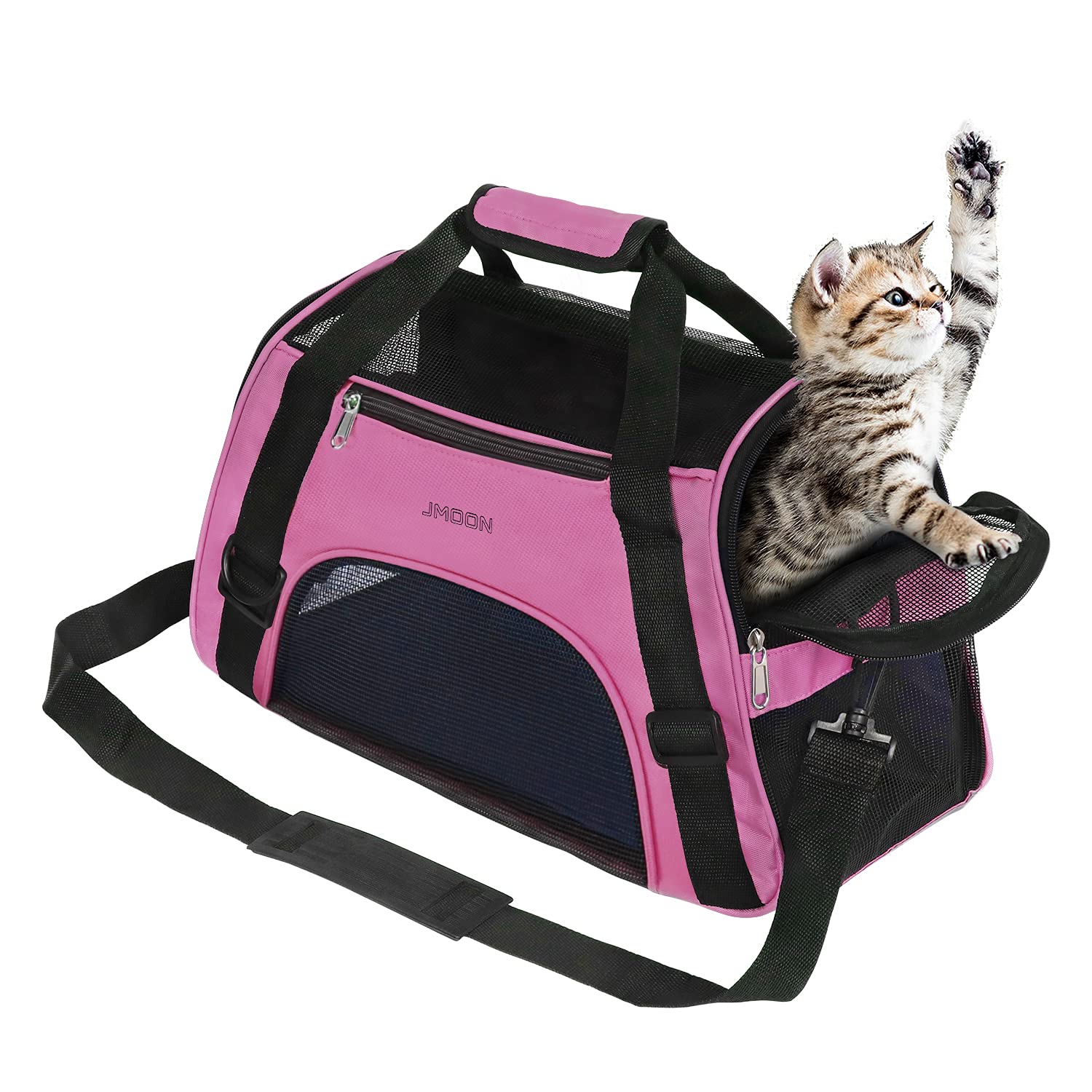 JMOON Cat Carrier Soft-Sided Airline Approved Pet Carrier Bag,Pet Travel Carrier for Cats,Dogs Puppy Comfort Portable Foldable Pet Bag (Medium, Pink)