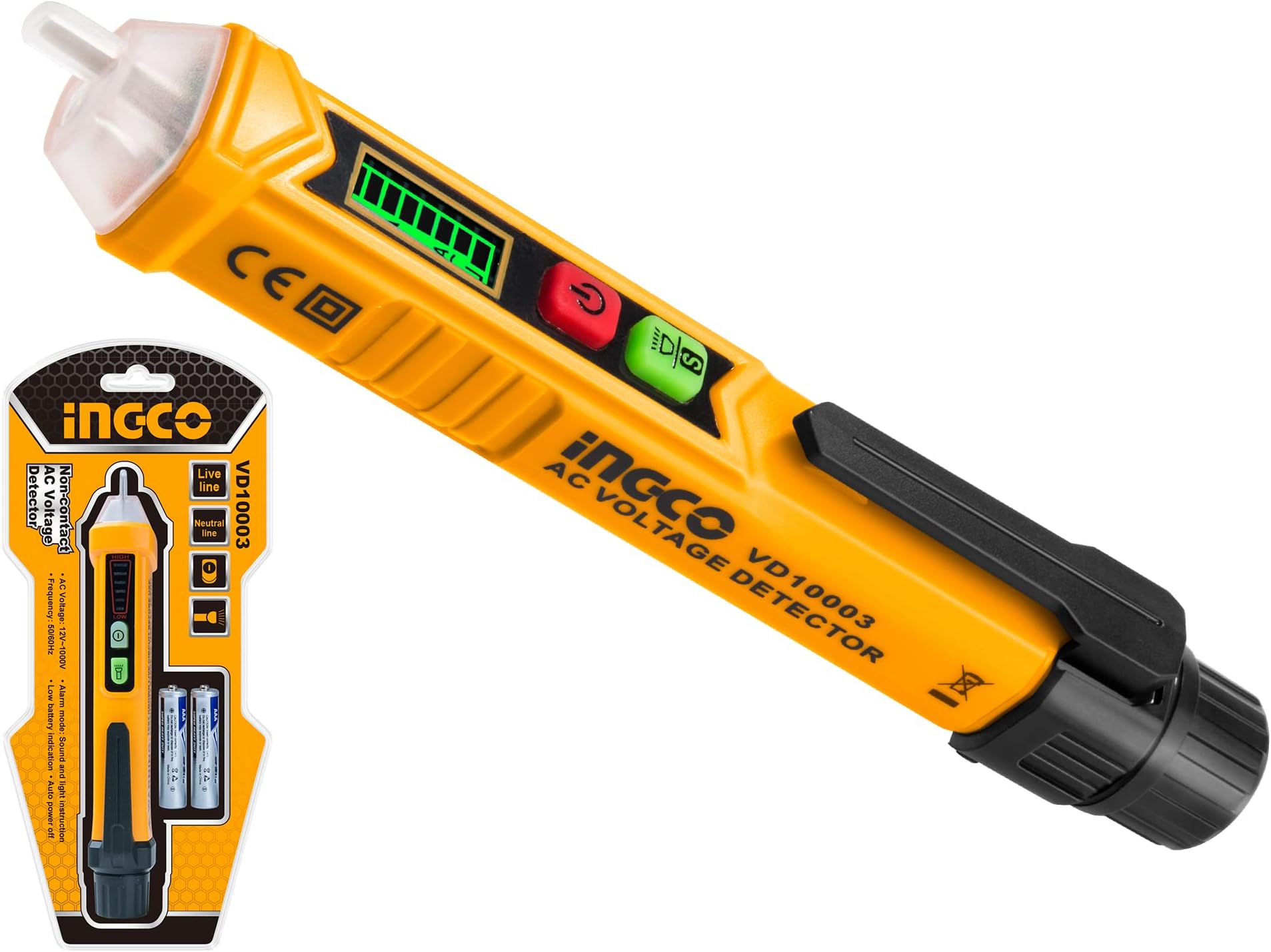 INGCO AC Voltage Detector, Non-Contact Voltage Tester, 12-1000V AC Voltage Detector Pen, Sound and light Alarm,Circuit Tester Tool with LED, Auto power off