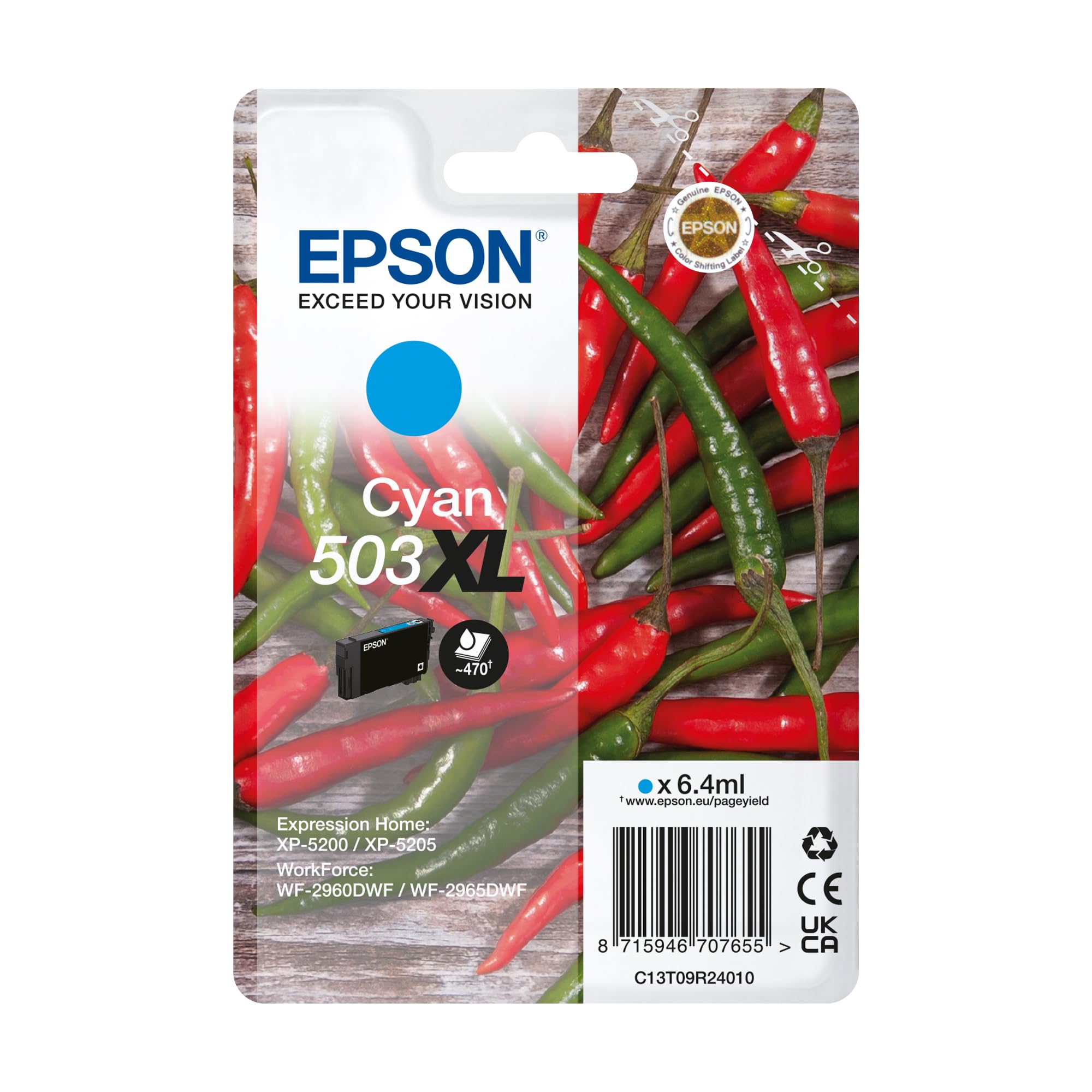 Original Epson 503XL High Capacity Cyan Ink Cartridge (C13T09R24010)