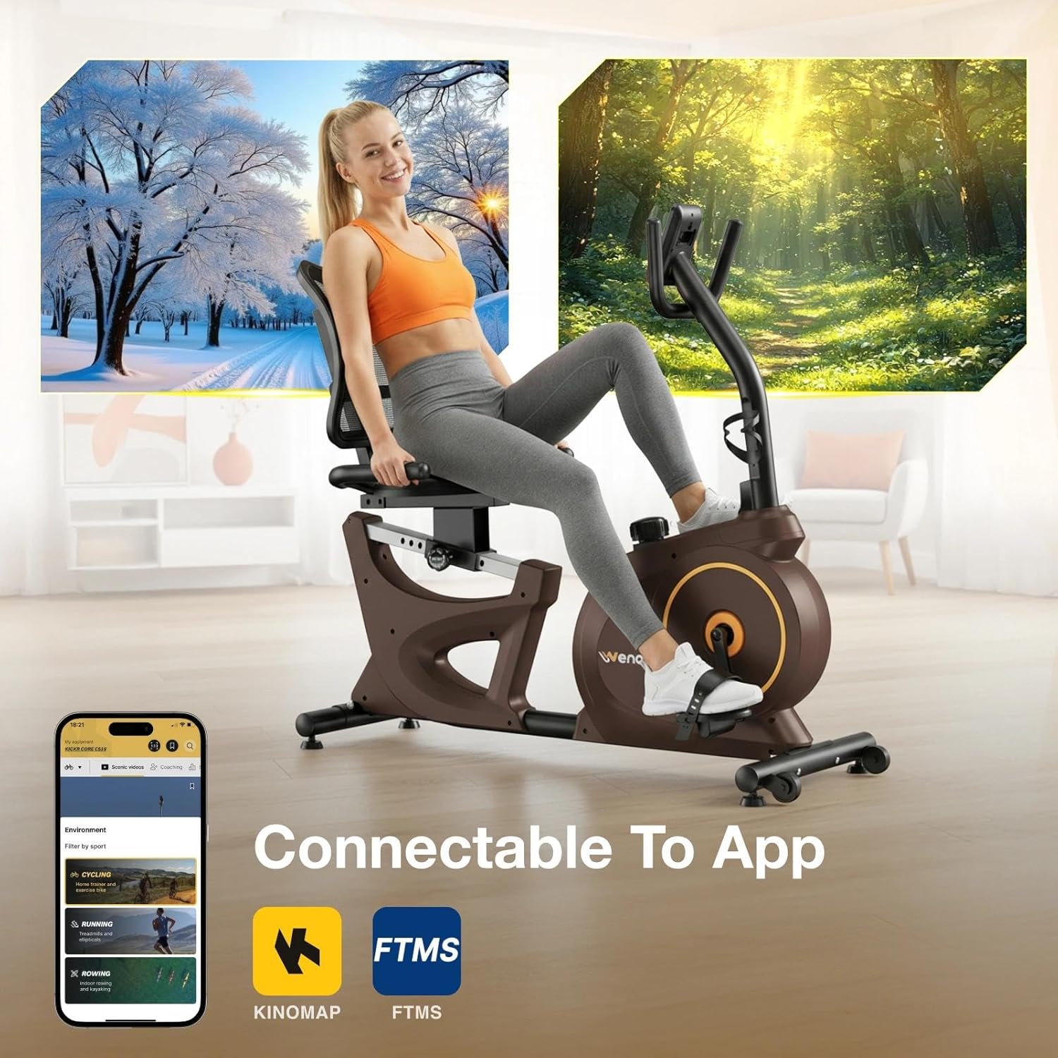 Wenoker Recumbent Exercise Bikes for Home | Light Commercial-Grade Recumbent Bike for Seniors | Magnetic Recumbent Exercise Bikes with Heart Rate Handle | Smart App,LCD with Comfortable Seat