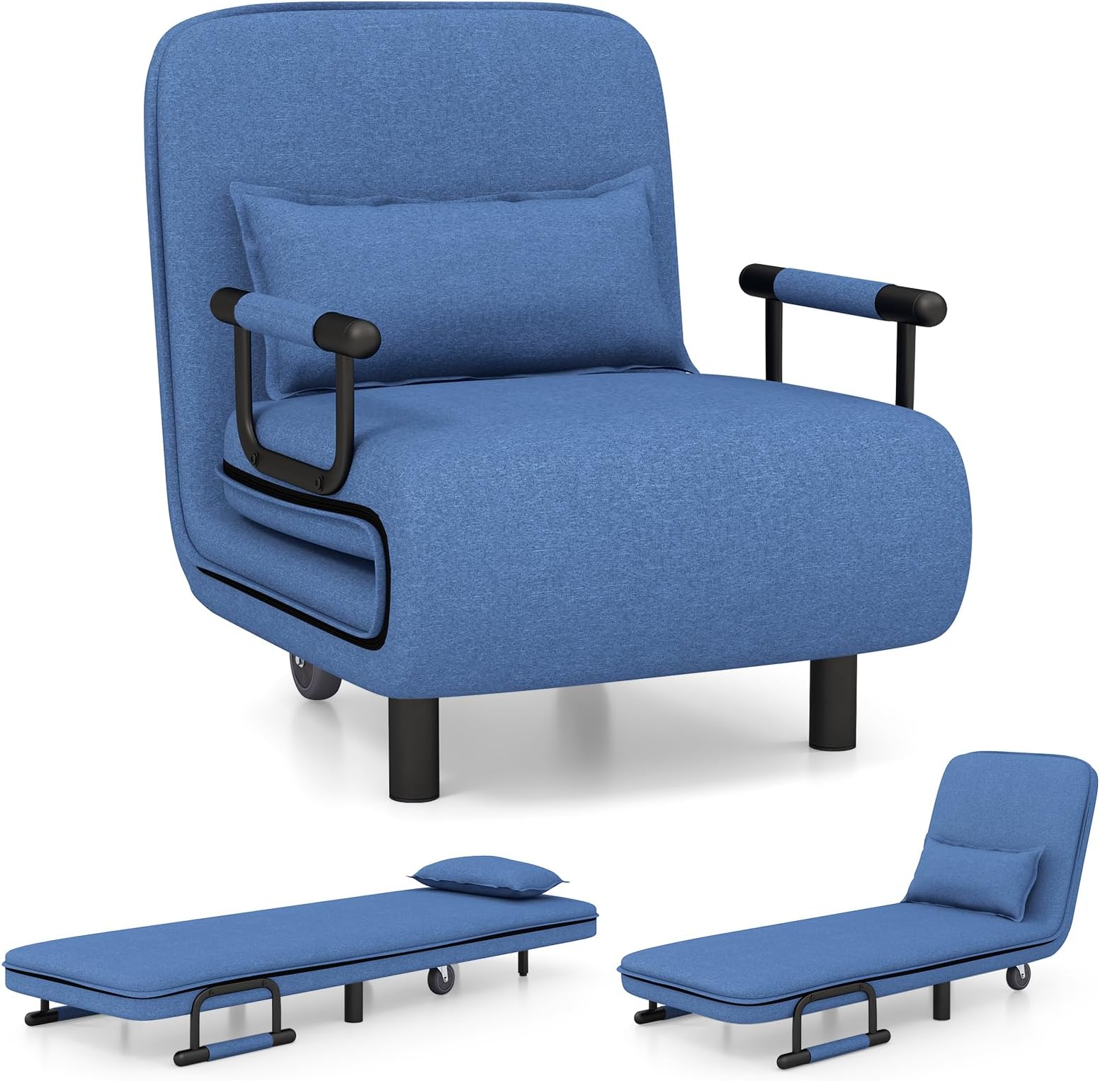 Giantex 26.5" Convertible Sofa Bed Folding Arm Chair Sleeper Leisure Recliner Lounge Couch (Blue)