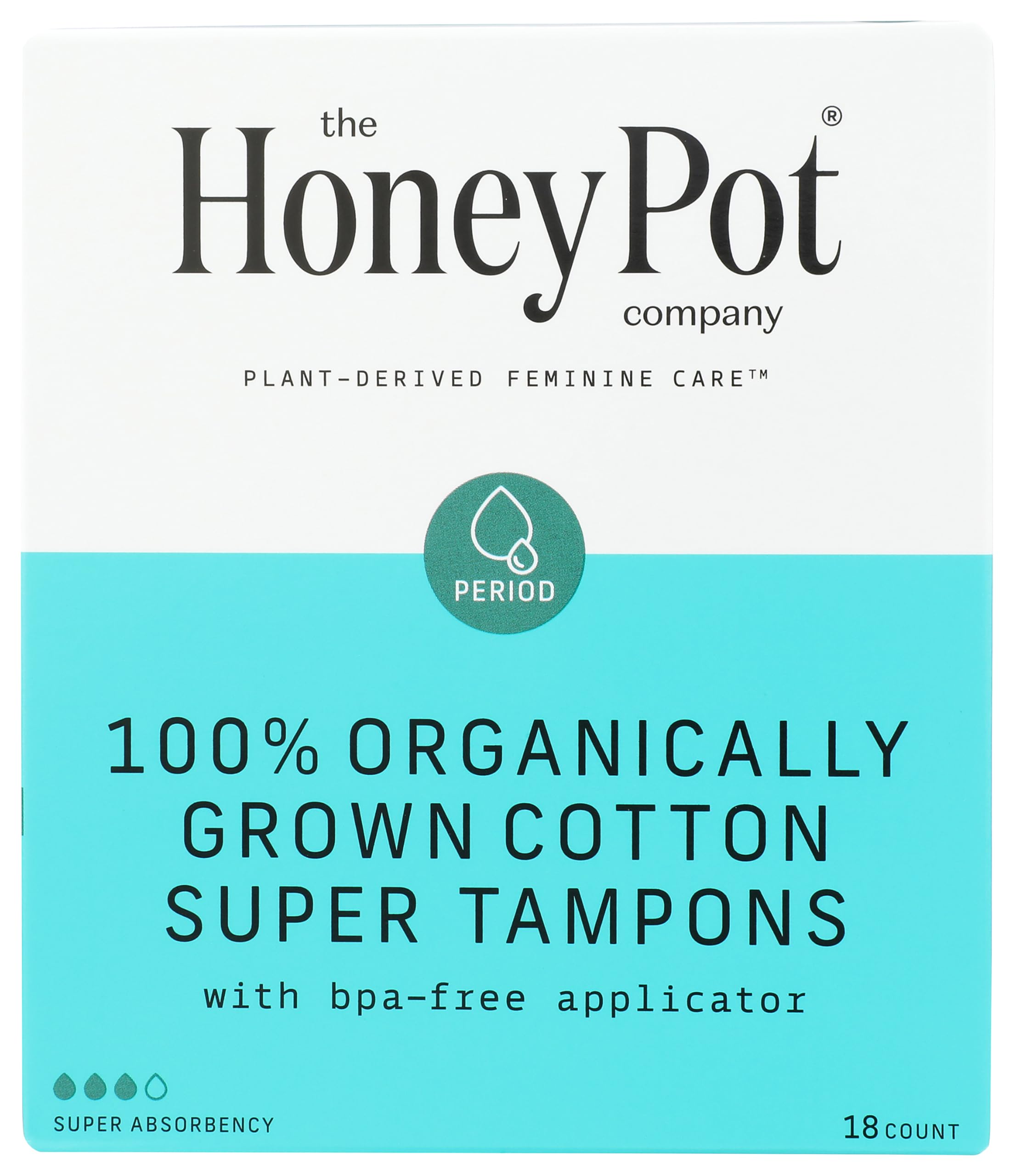 The Honey Pot Company - 100% Organic Super Tampons with Bio-Plastic Applicator Unscented - 18 Count