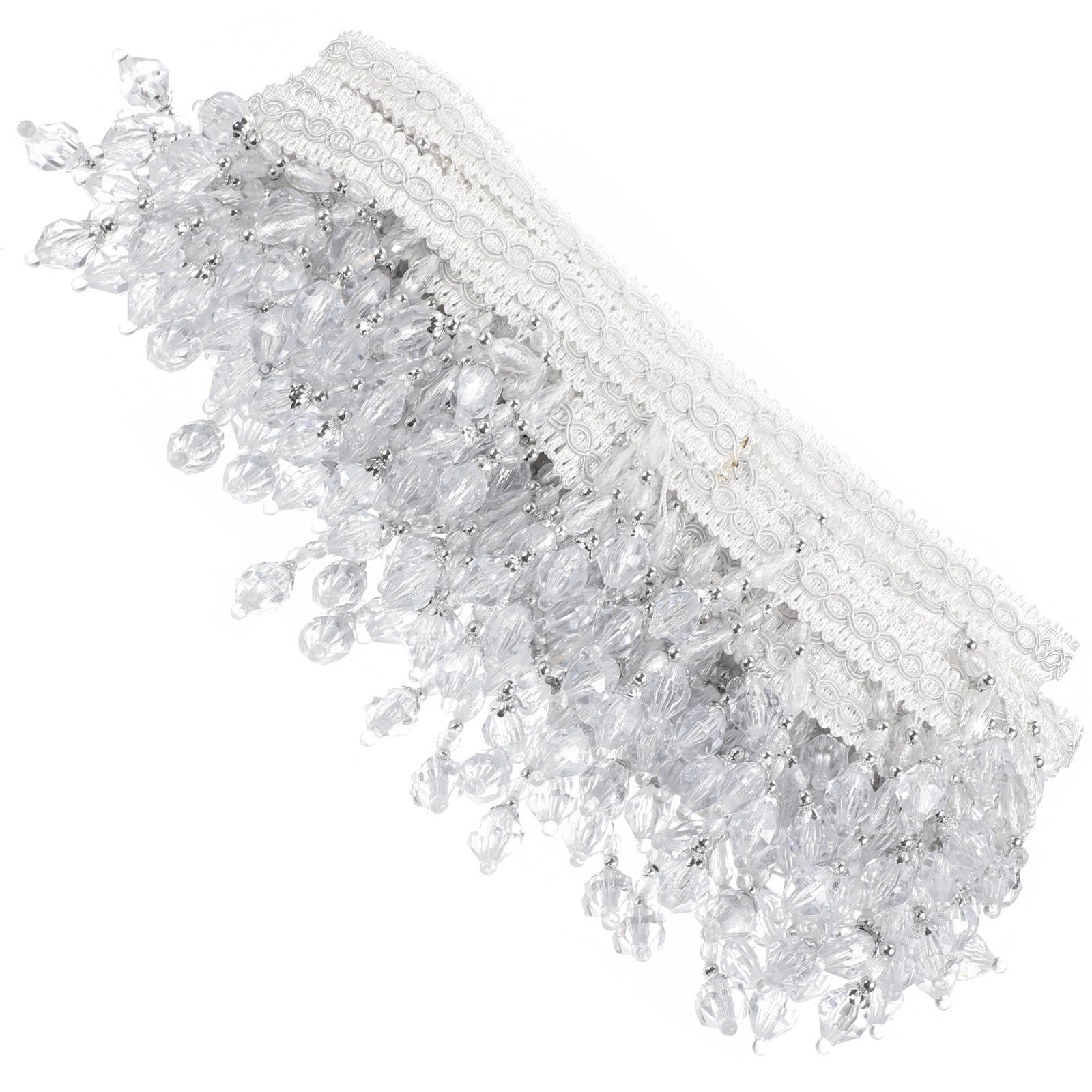 Garniture Décorative à Pompons de Perles pour Rideaux et Housses de Canapé, Frange à Perles en Polyester Blanc, Facile à Utiliser pour Bricolage Professionnel